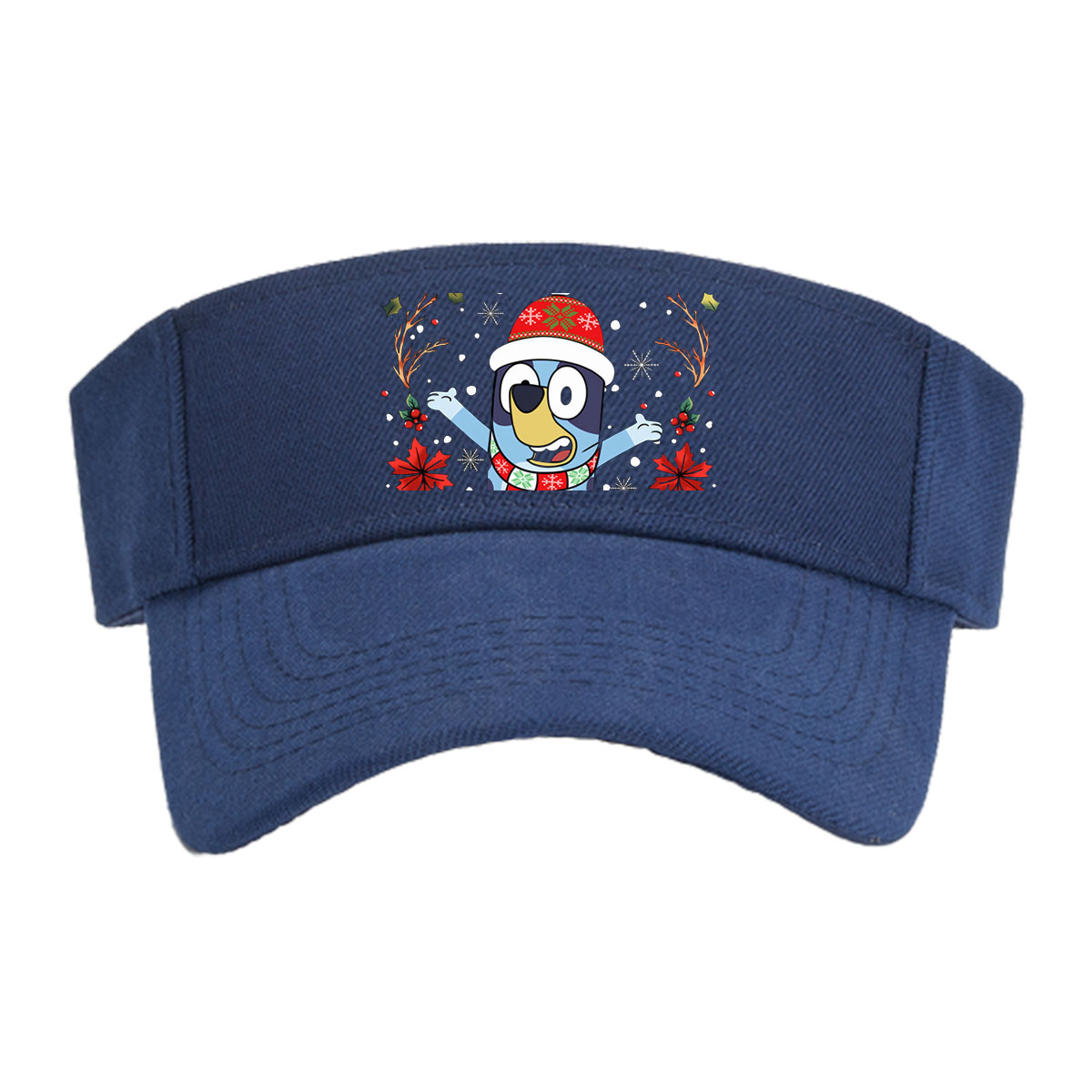 Bluey in Christmas Hat and Scarf, Festive Holiday Scene -  Visor cap