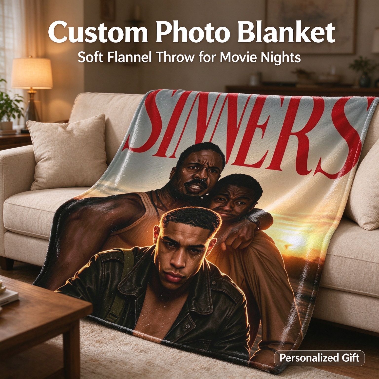 Custom Photo Face Print Flannel Blanket Ultra Soft Anti-Pilling Cozy Throw Personalized Portrait Movie Poster Keepsake