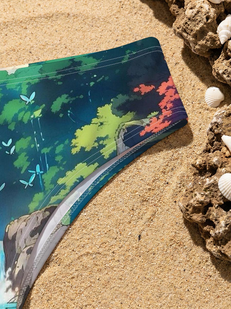 Serene Forest Stream with Waterfall and Butterflies -  Men's swim trunks