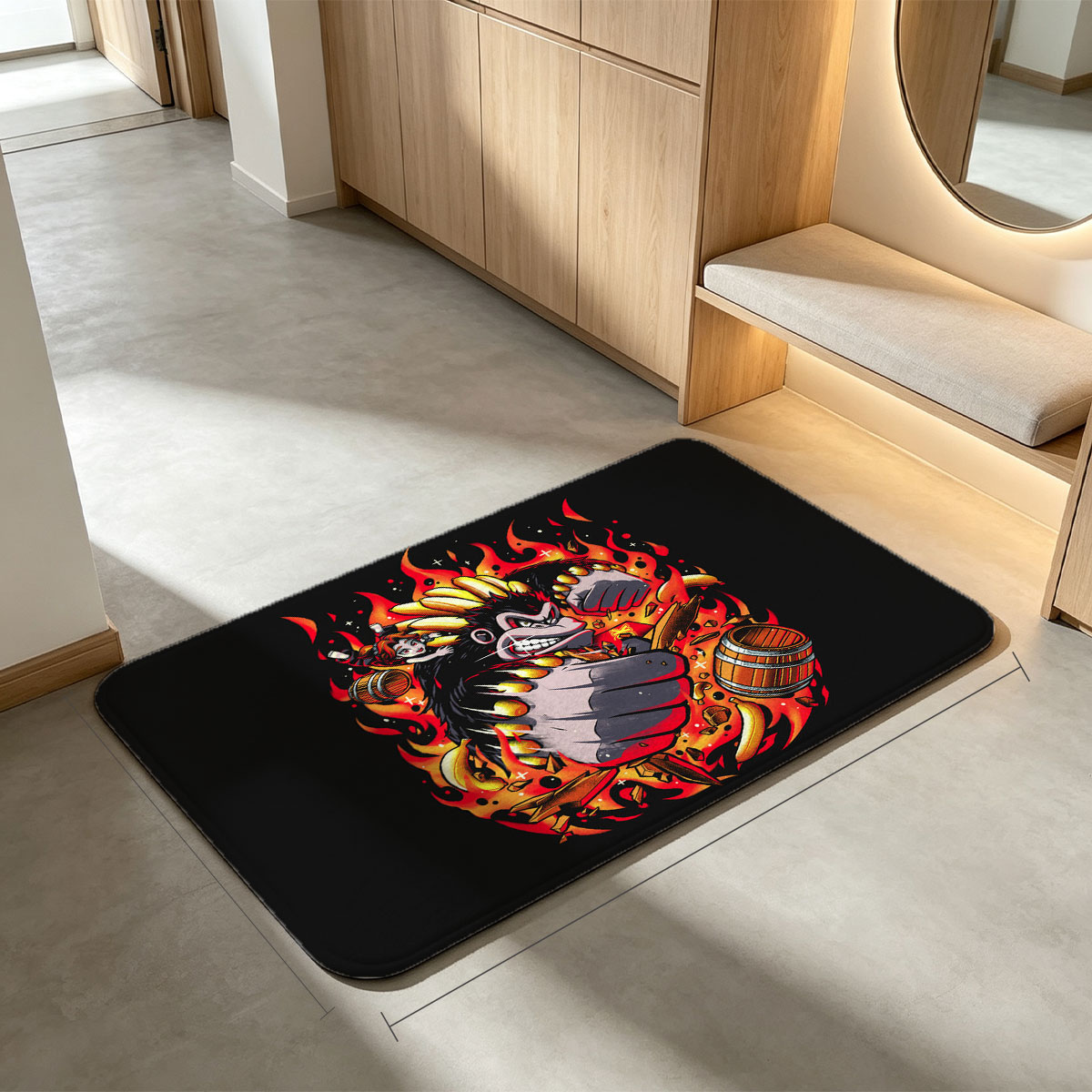 Banana Monkey with Fire and Barrels - Flannel floor mat