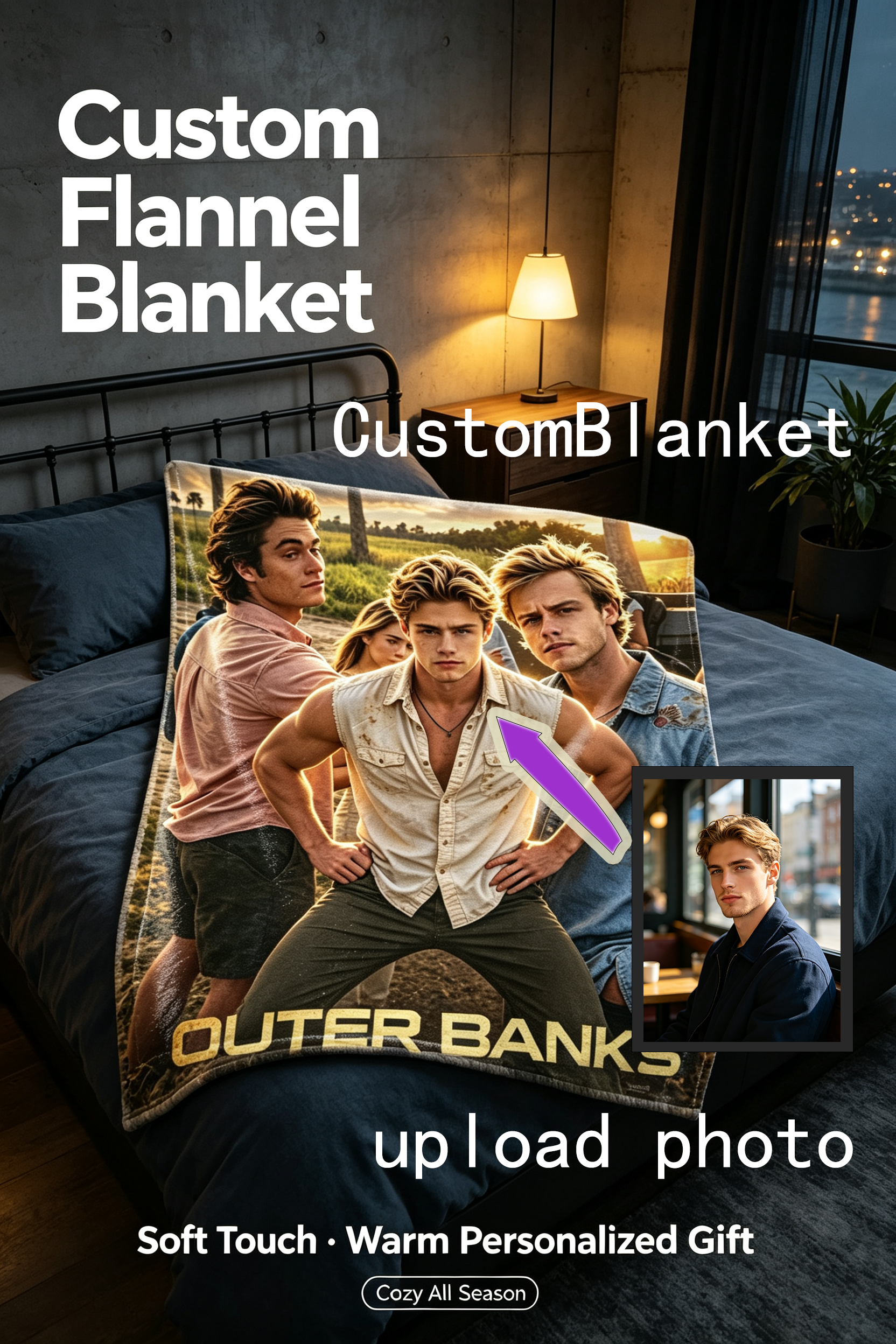 Custom Face Blanket Outer Banks Season 5 Flannel Blanket Perfect for Fans of the Netflix Series Ideal Gift or Giveaway for Teen Drama Enthusiasts