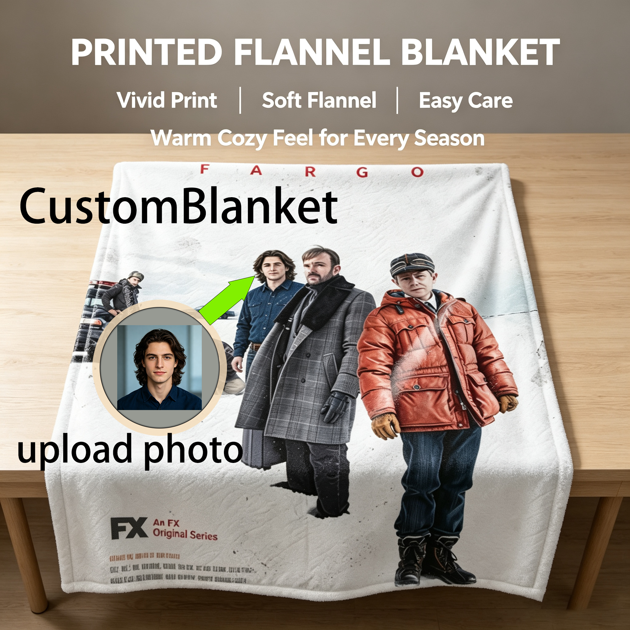 Custom Face Blanket Fargo TV Series Flannel Blanket Cozy Winter Gift for Fans and Collectors