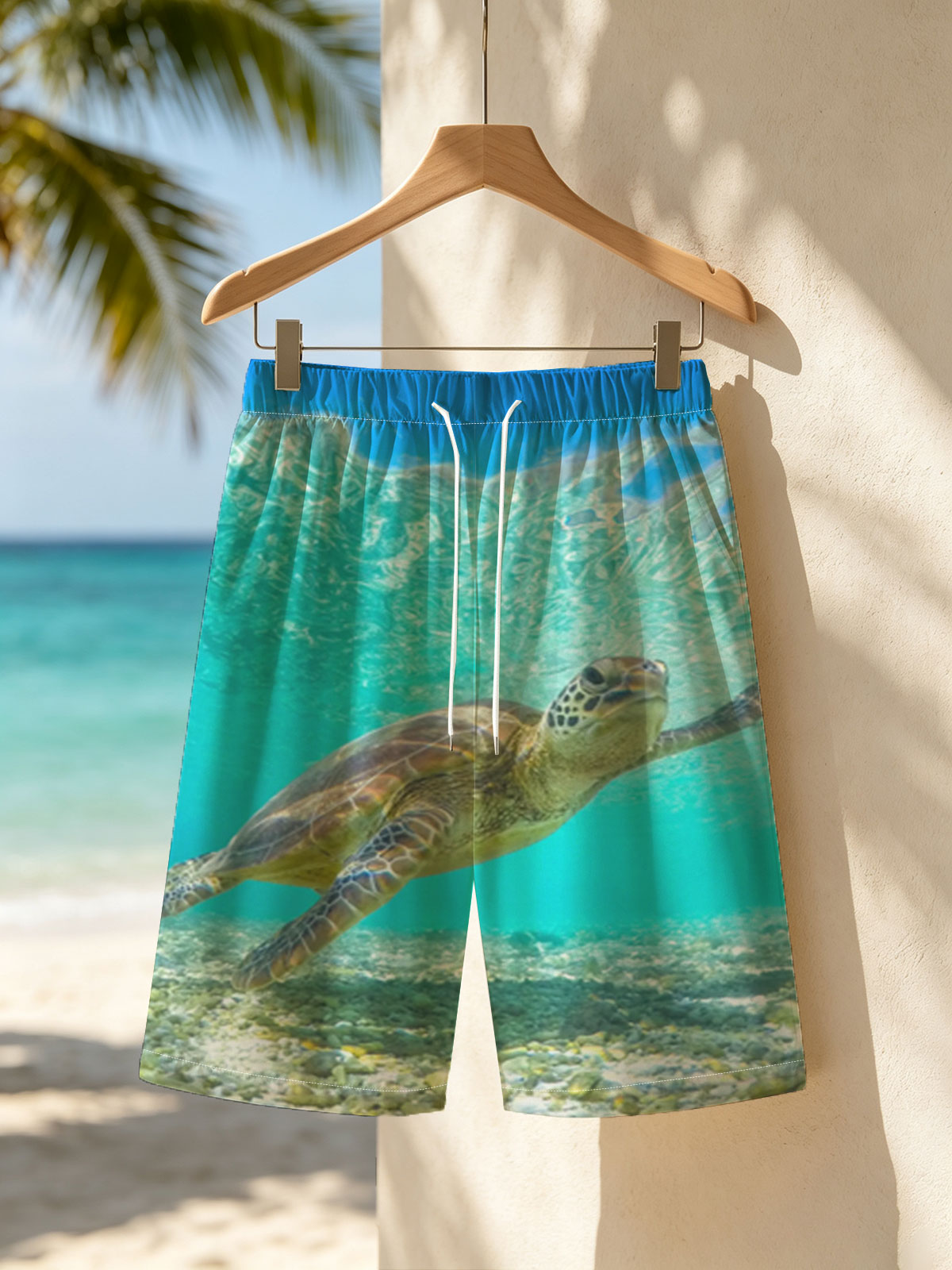 Sea Turtle Swimming in Crystal Clear Waters -  Beach shorts