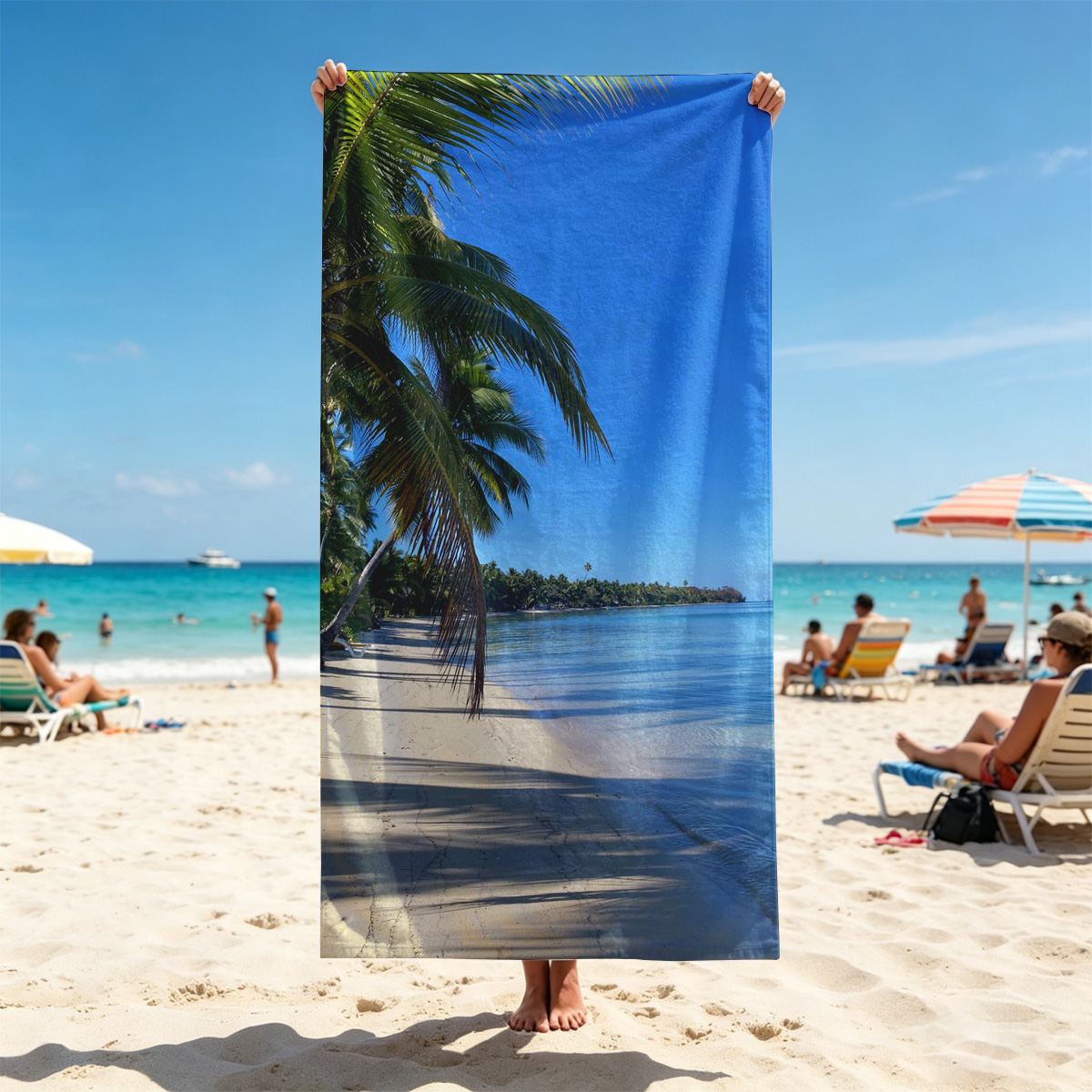 Tropical Beach with Palm Trees and Clear Blue Water - Beach towels