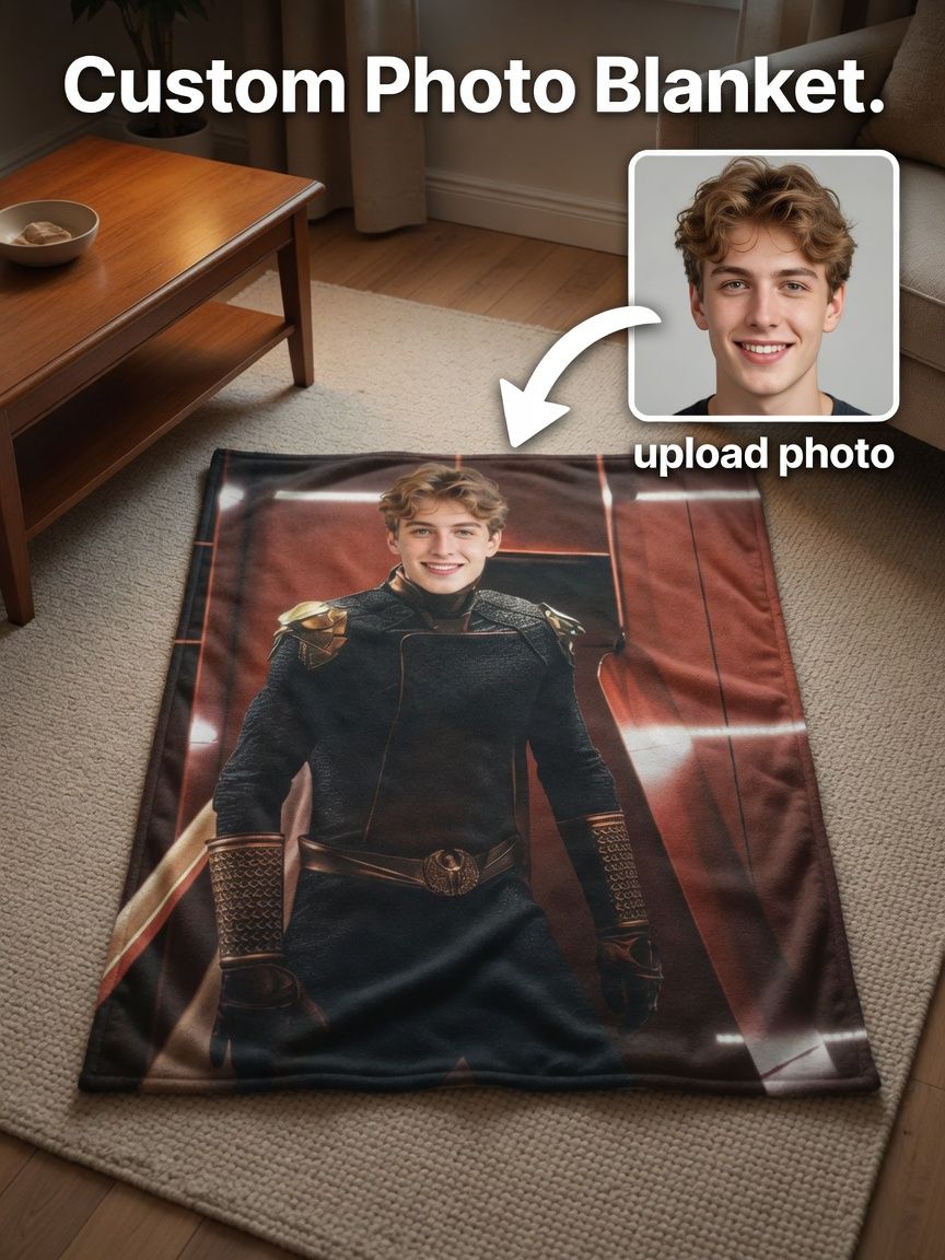 Custom Face Photo Flannel Fleece Throw Blanket Personalized Superhero Portrait Bed Couch Soft Warm Keepsake Gift