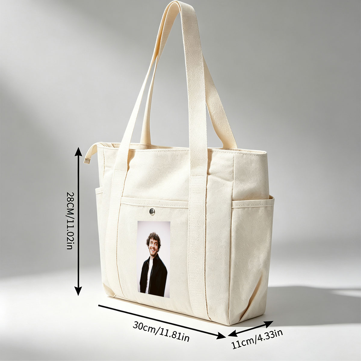Matt Healy of The 1975 in a Candid Moment Wearing a Black Jacket and White Shirt Against a Plain Background - Multi-pocket bags