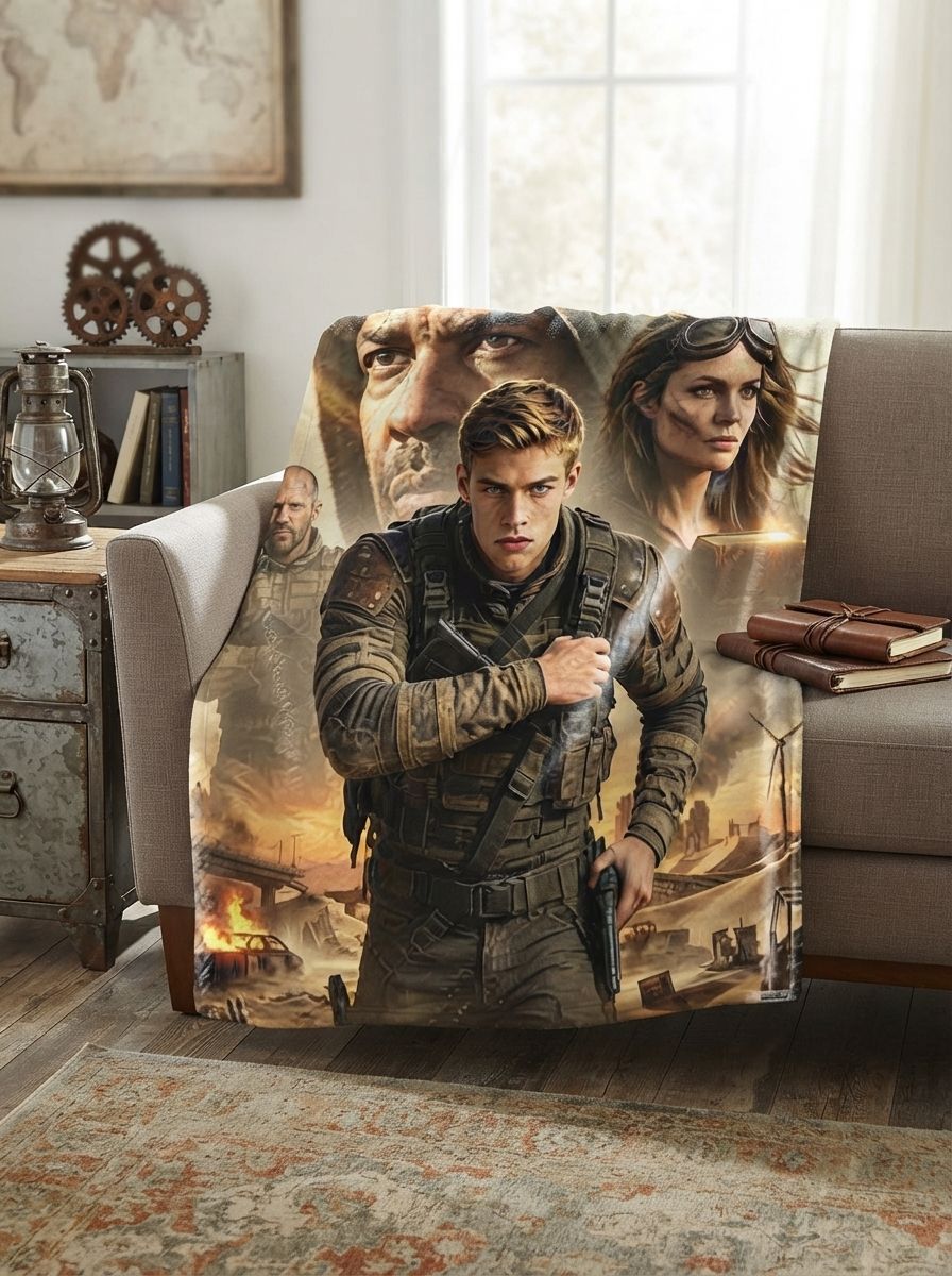 Custom Face Photo Blanket Personalized Action Movie Hero Flannel Fleece Throw Soft Anti-Pilling Cozy Bedding Gift