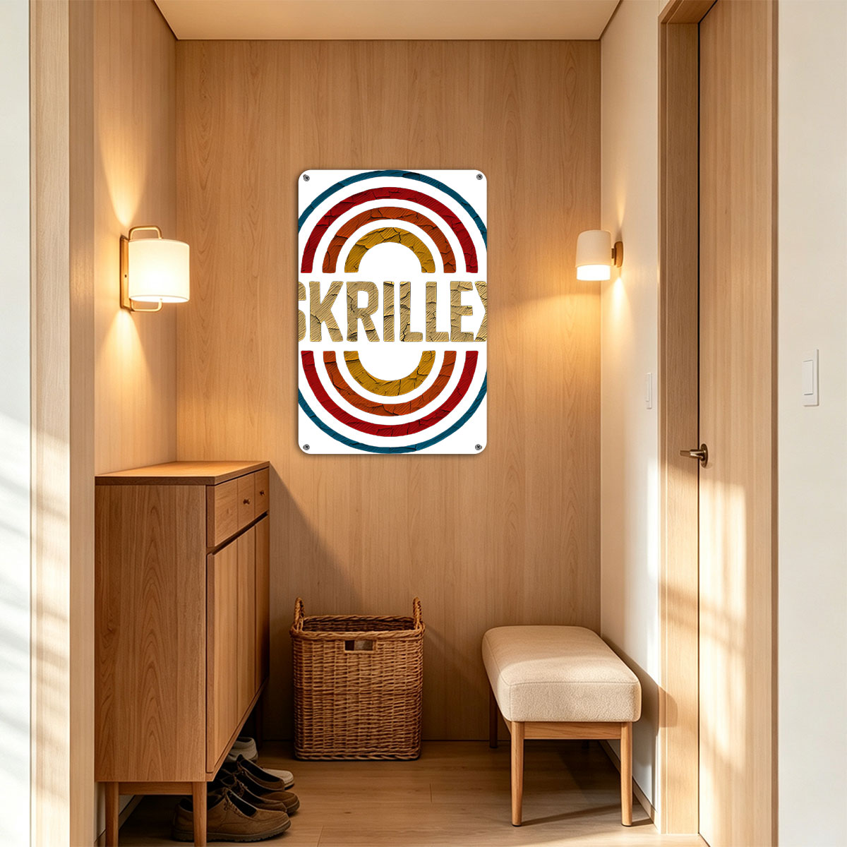 Skrillex Logo with Rainbow Rings and Cracked Texture Design - painting