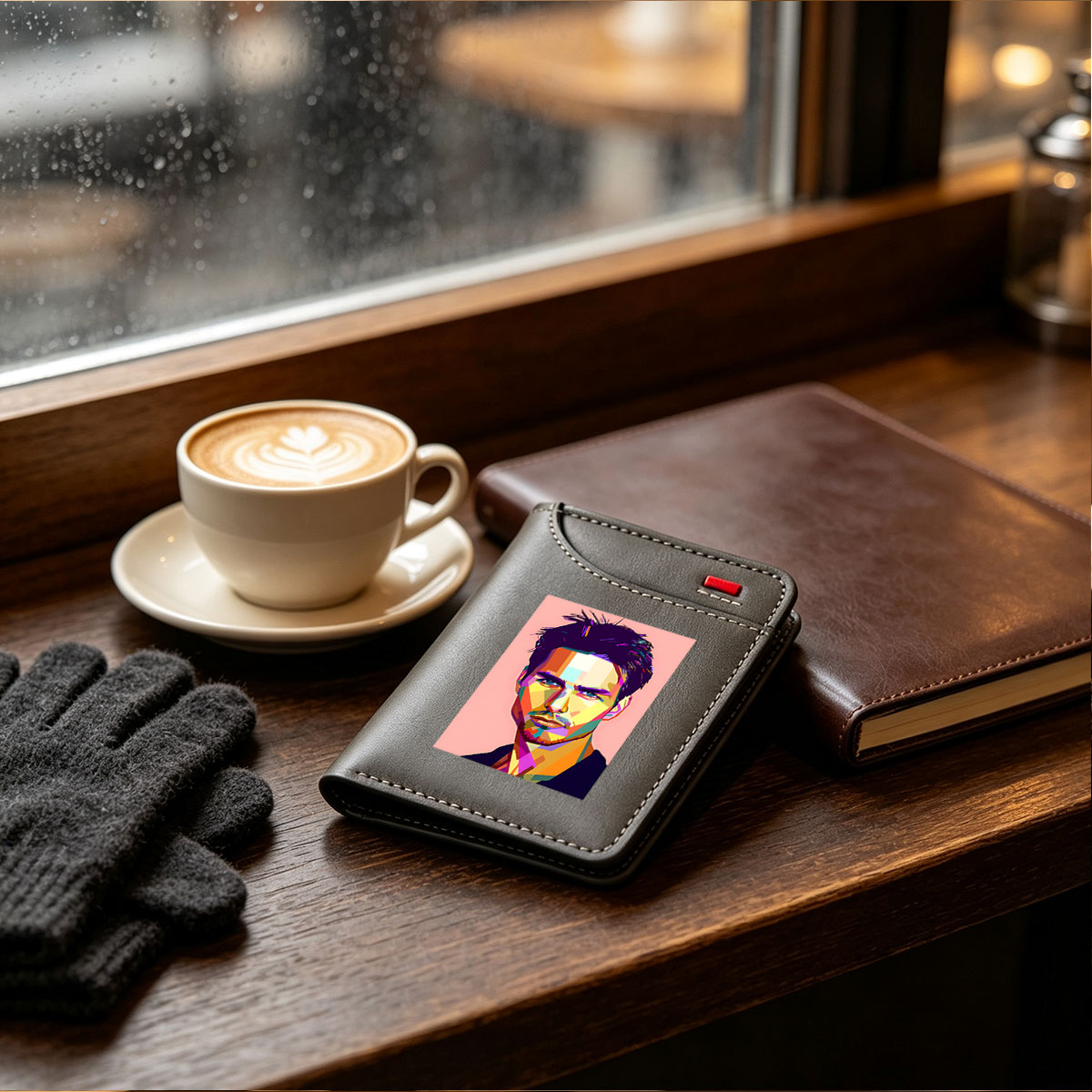 Colorful Geometric Portrait of a Man with Vibrant Facial Features - Vertical Style Wallet