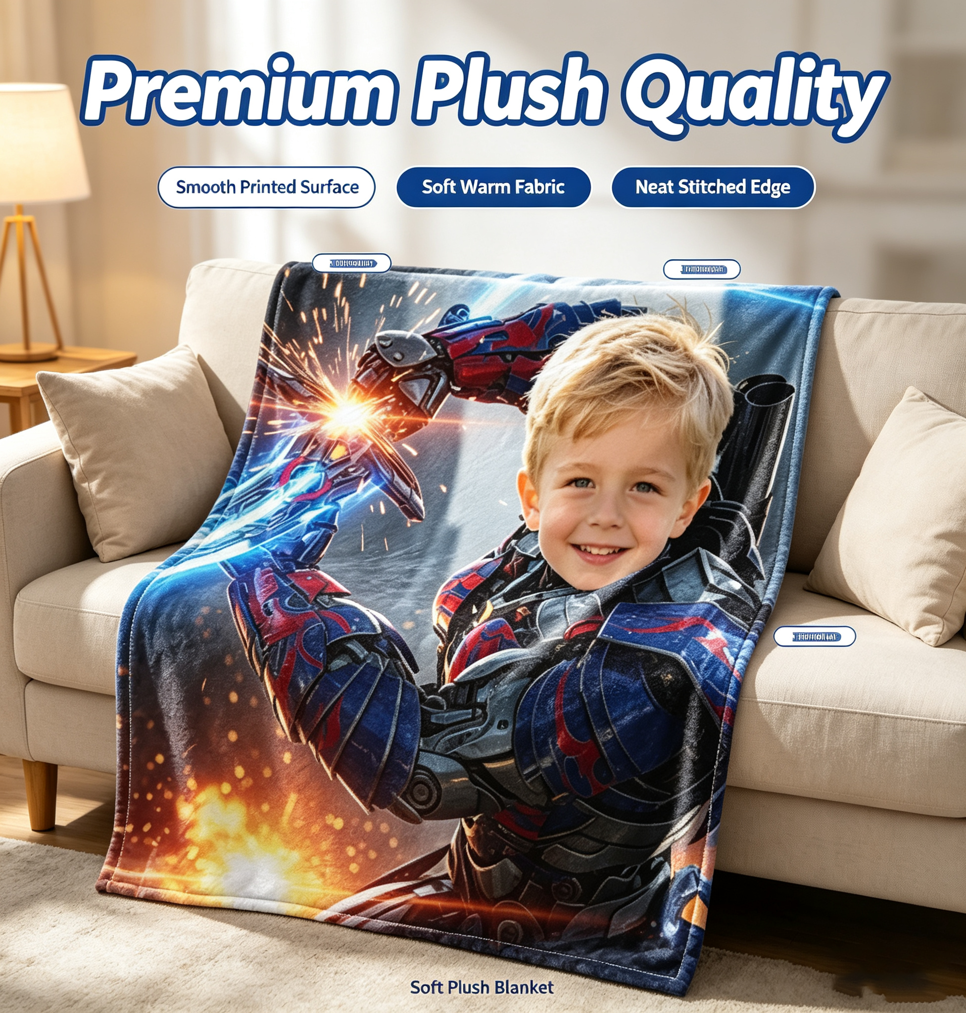 Personalized Optimus Prime Kids Blanket‑Custom Face Plush Throw