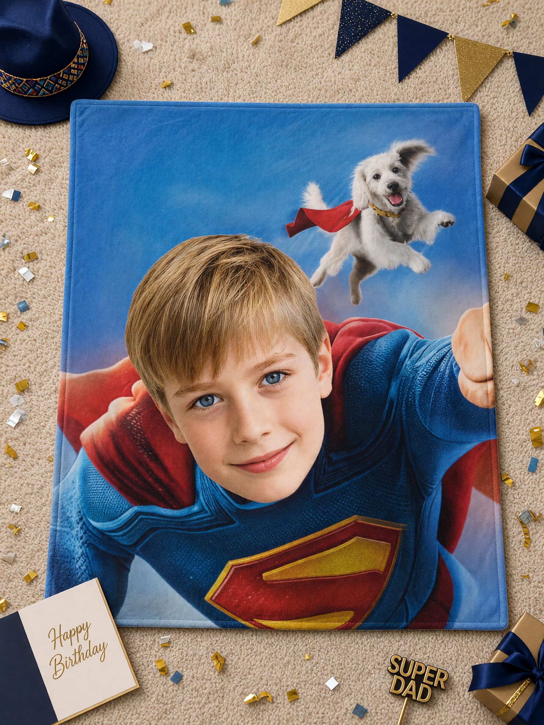 Personalized Photo Face Superhero Flannel Blanket, Ultra Soft Cozy Throw for Bed Couch, Ideal Custom Gift