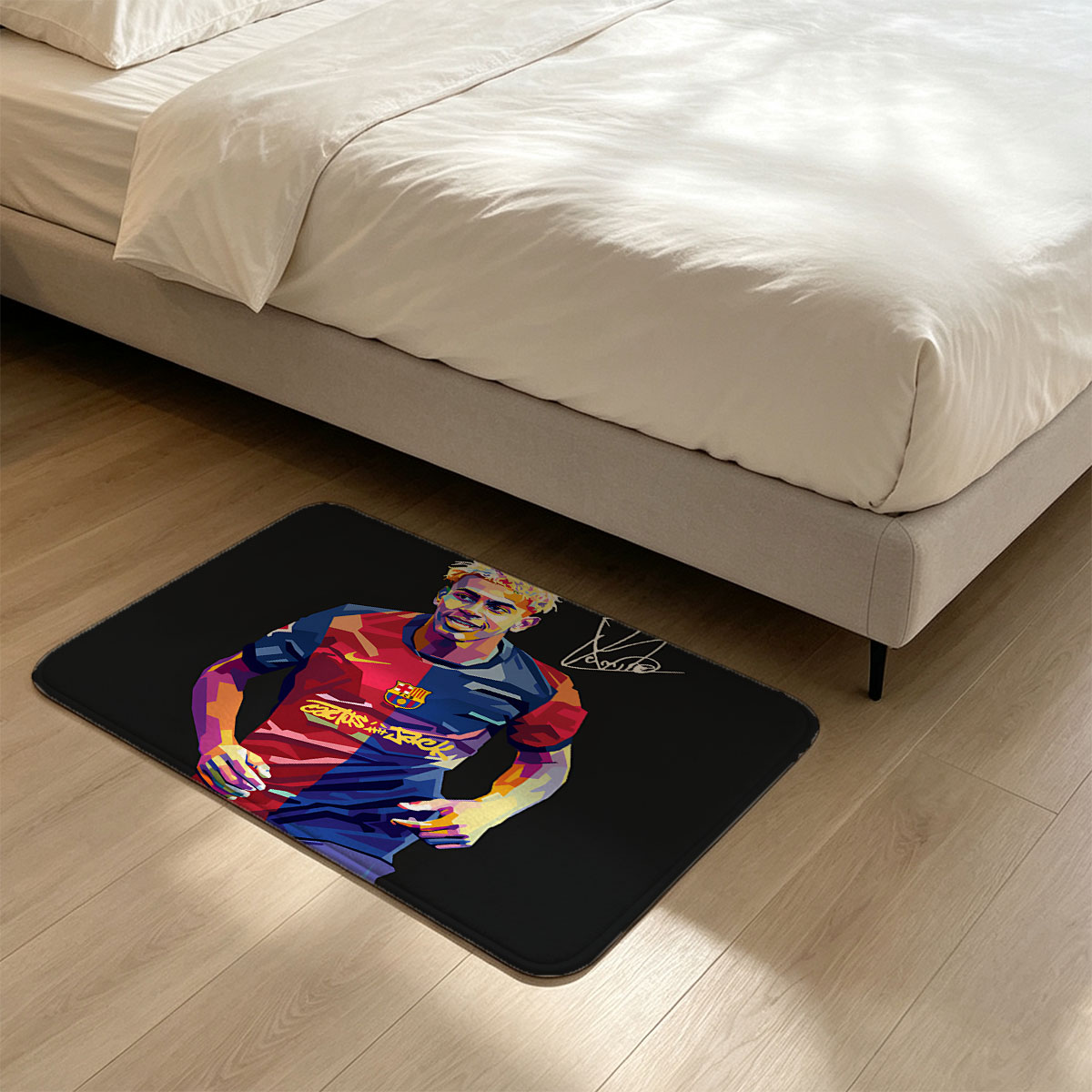 Lamine Yamal in FC Barcelona Jersey, Artistic Portrait - Flannel floor mat