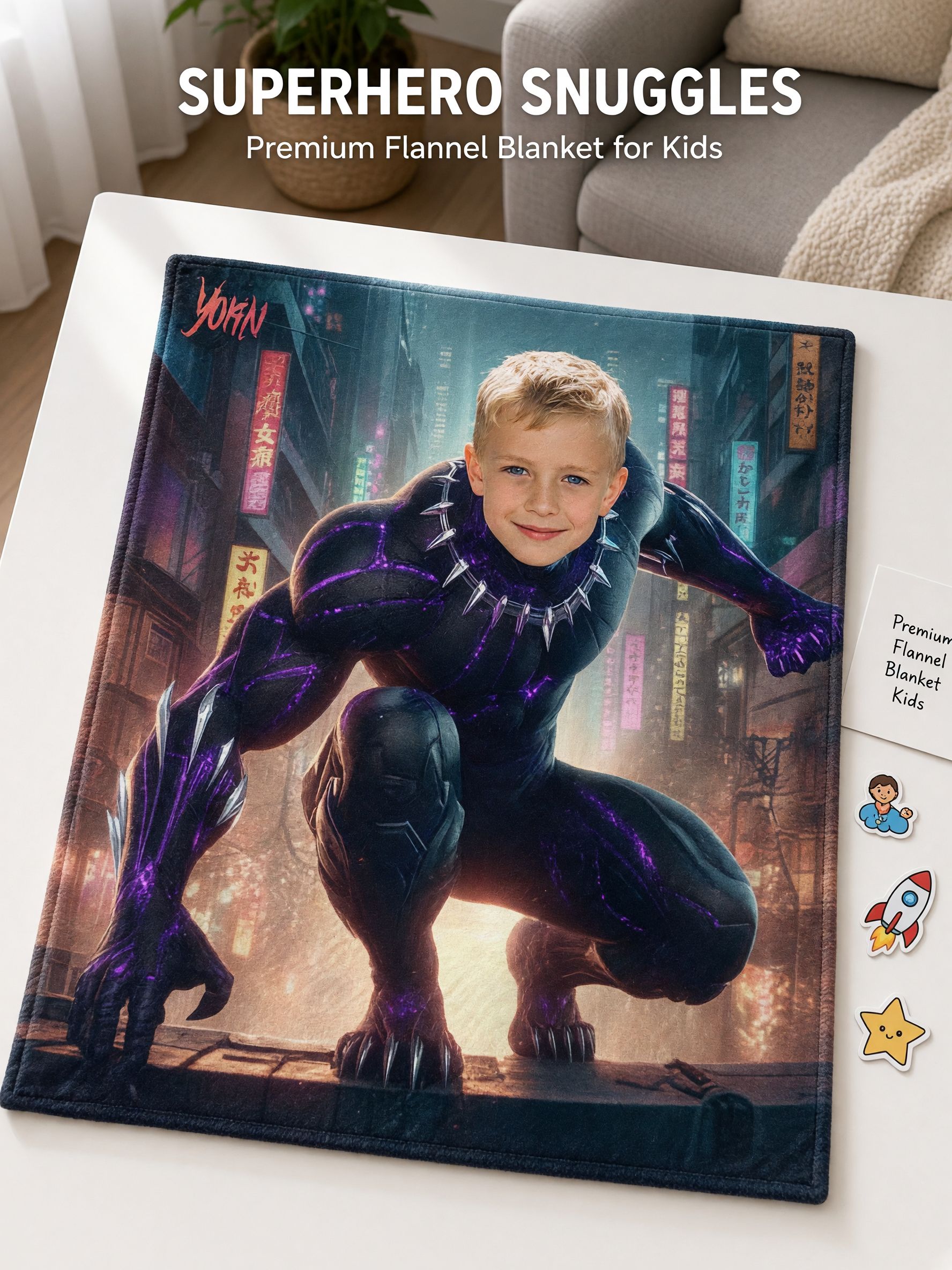 Custom Photo Superhero Flannel Fleece Blanket Ultra Soft Anti Pilling Throw Personalized Face Bed Couch Gift