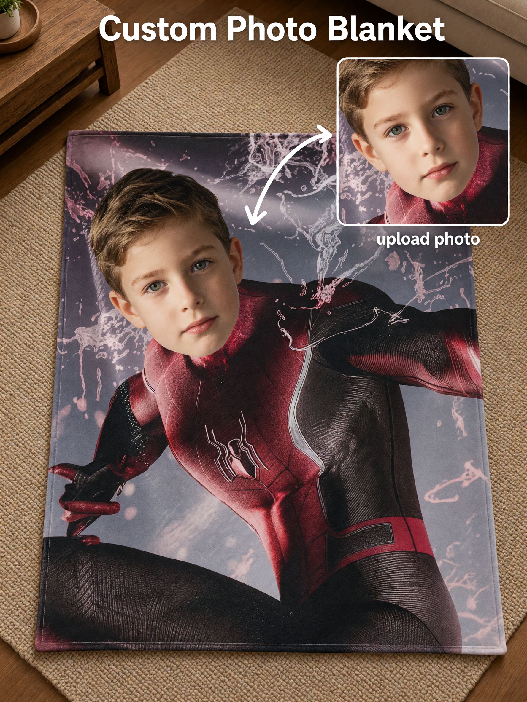 Custom Superhero Face Blanket Ultra Soft Flannel Fleece Throw Skin Friendly Personalized Gift for Kids Bed Couch