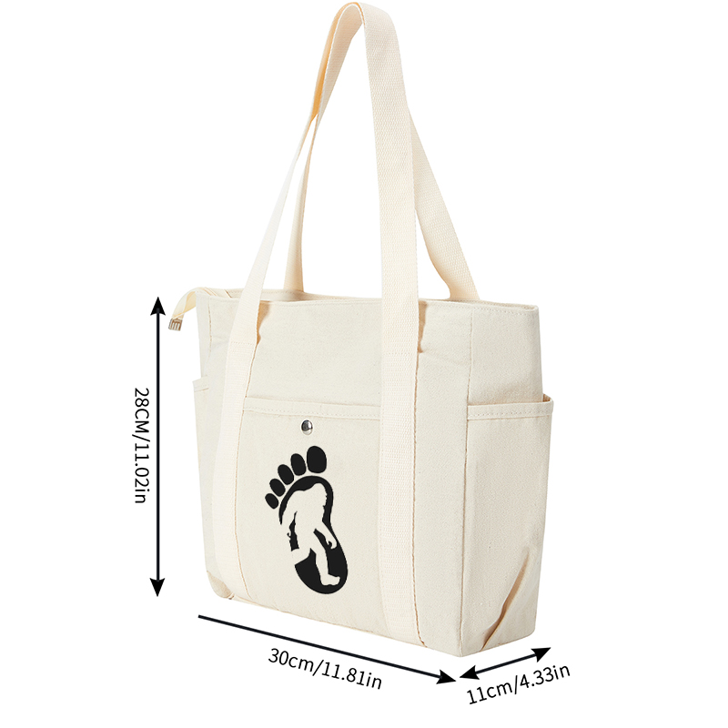 Multi Pocket Bag Beige with Bigfoot Silhouette Print and Footprint Design | Multi Pocket Bag Beige for Outdoor Adventures, Hiking, and Everyday Use | Ideal for Nature Enthusiasts and Adventure Seekers