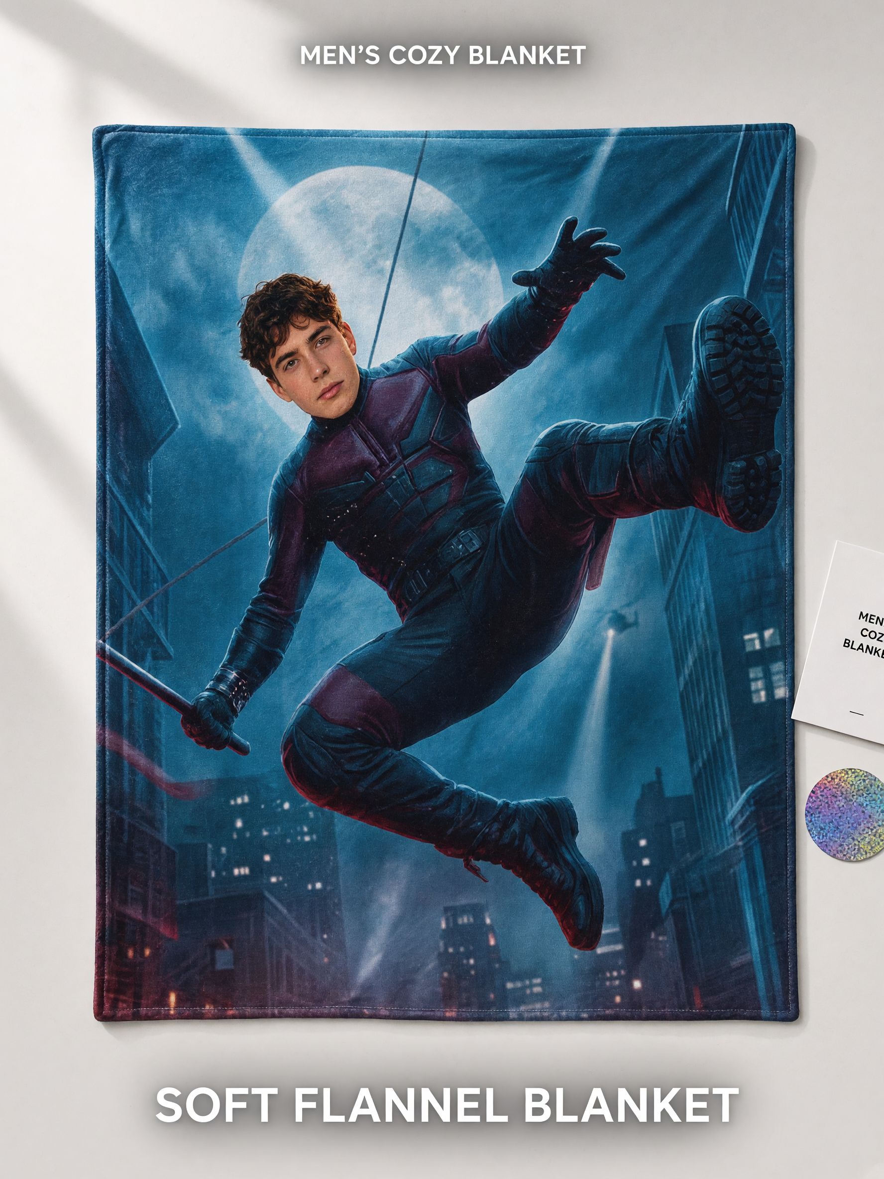 Custom Face Photo Superhero Flannel Fleece Blanket Cozy Personalized Action Hero Throw for Kids and Adults Gift