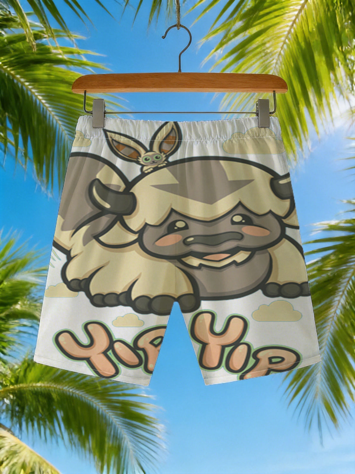 Yip Yip: A Cute Buffalo with a Bunny on Its Back -  Beach shorts