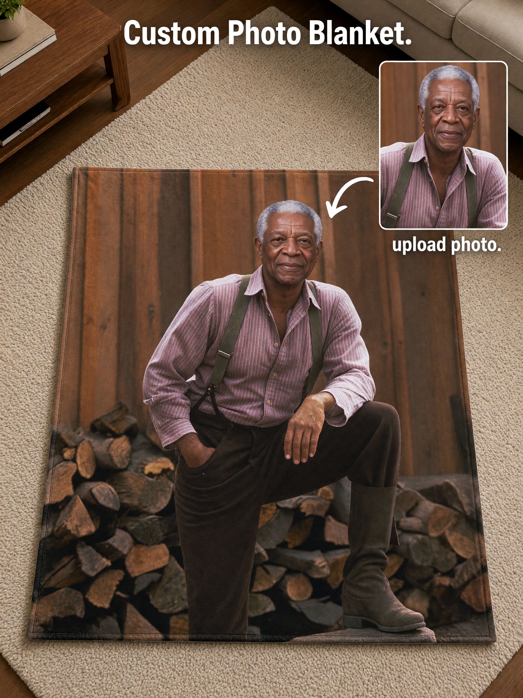 Custom Photo Blanket Personalized Face Portrait Flannel Throw Ultra Soft Fleece Blanket for Family Keepsake Gift
