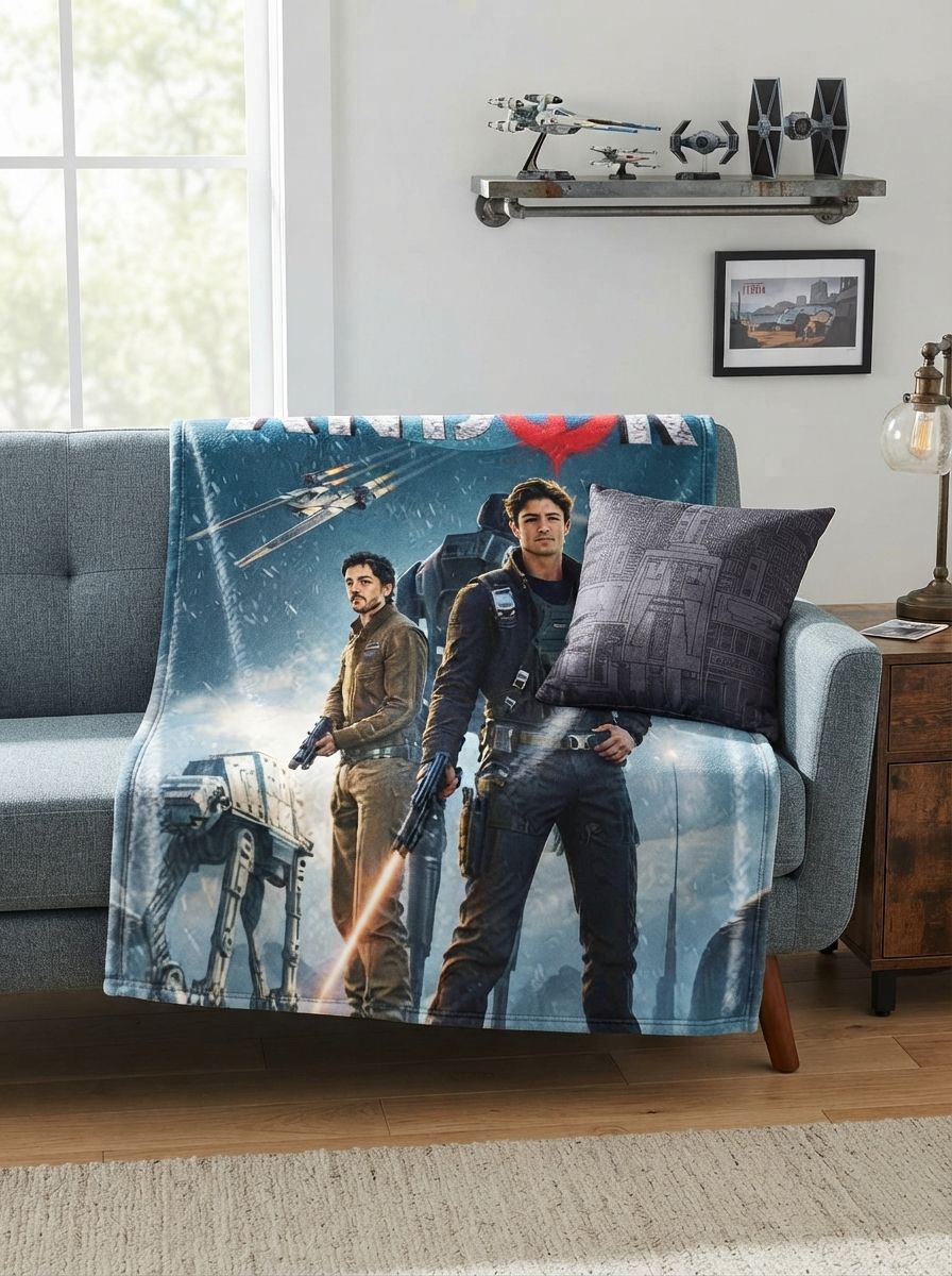 Custom Photo Face Flannel Fleece Throw Blanket Personalized Sci-Fi Rebel Hero Movie Poster Print Anti-Pilling Warm