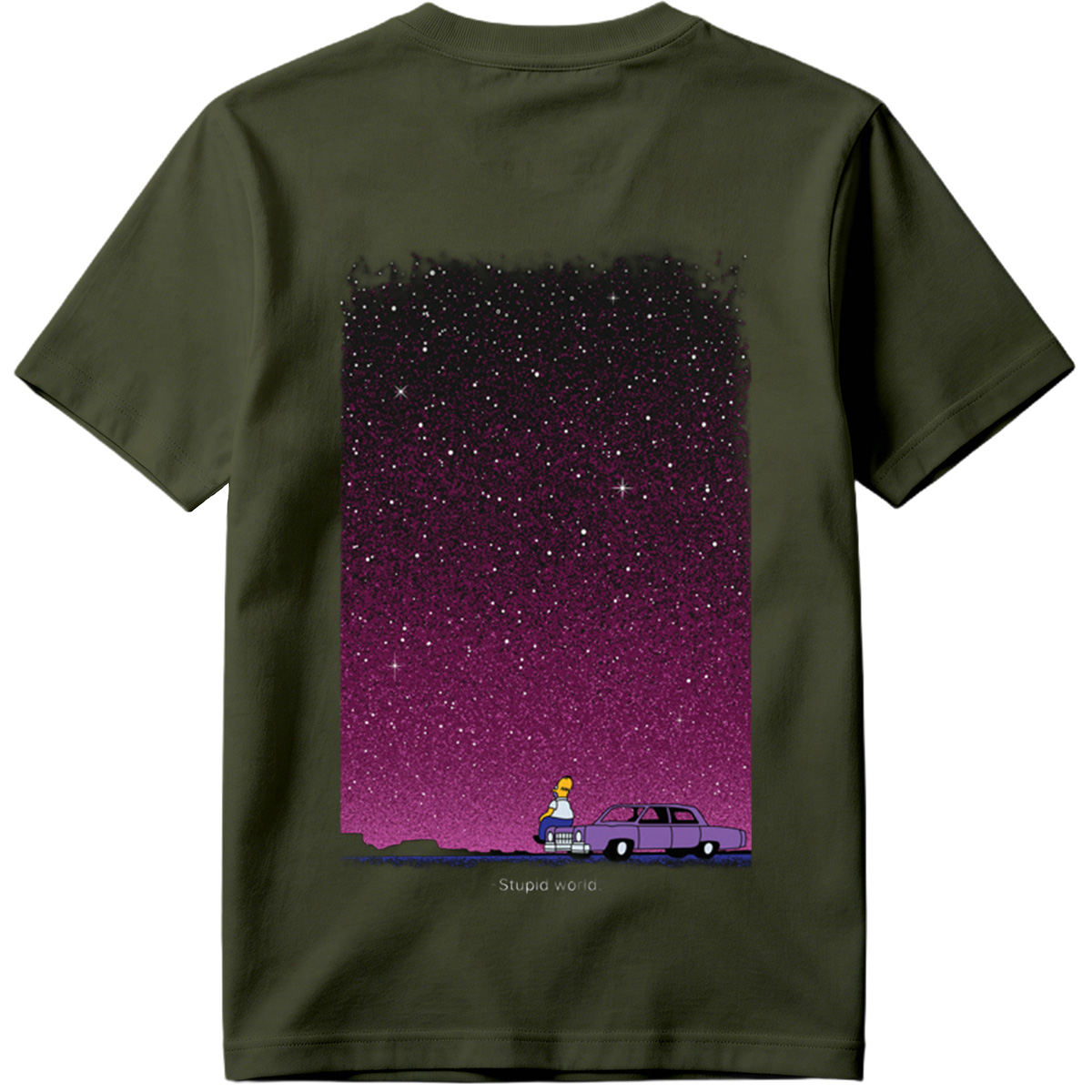 Homer Simpson Stares at the Stars in a Purple Sky - Tee