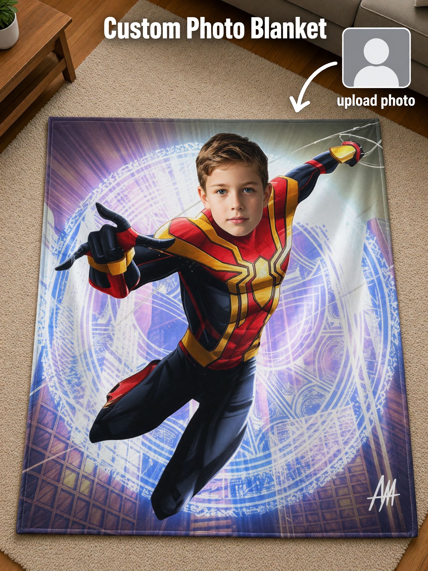 Custom Face Superhero Flannel Fleece Blanket, Personalized Photo Throw for Kids and Adults, Cozy Warm Bed Couch Gift