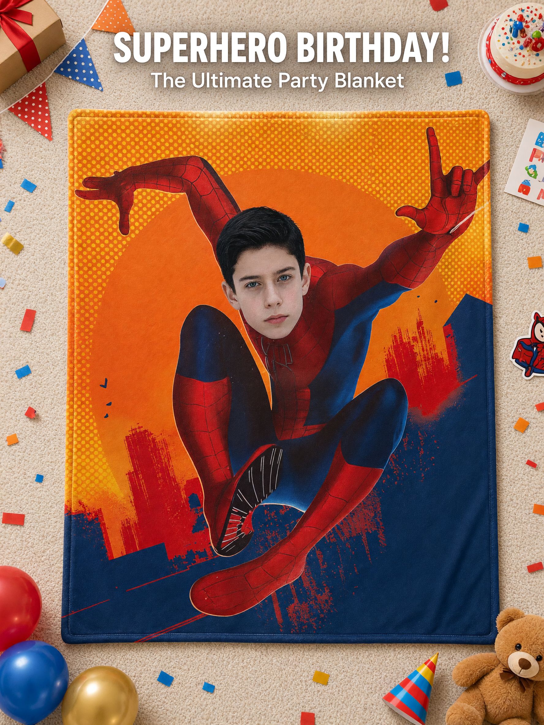 Custom Face Superhero Flannel Fleece Blanket Personalized Photo Plush Throw for Kids and Adults Cozy Gift Idea