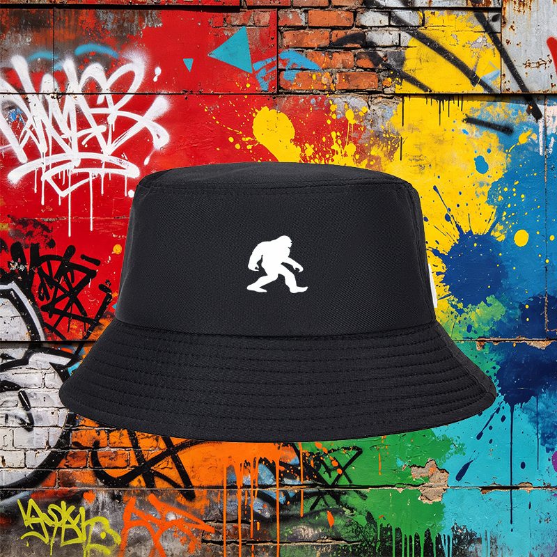 Unisex Classic Bucket Hat with Bigfoot Silhouette Print - Outdoor Adventure Sun Protection Hat for Hiking, Camping, and Travel - Ideal for Nature Lovers and Outdoor Enthusiasts