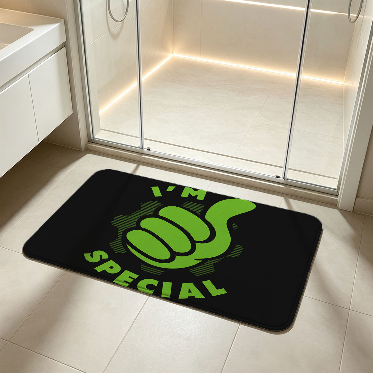 I'M SPECIAL - Green Thumbs Up Gesture Design - Flannel floor mat