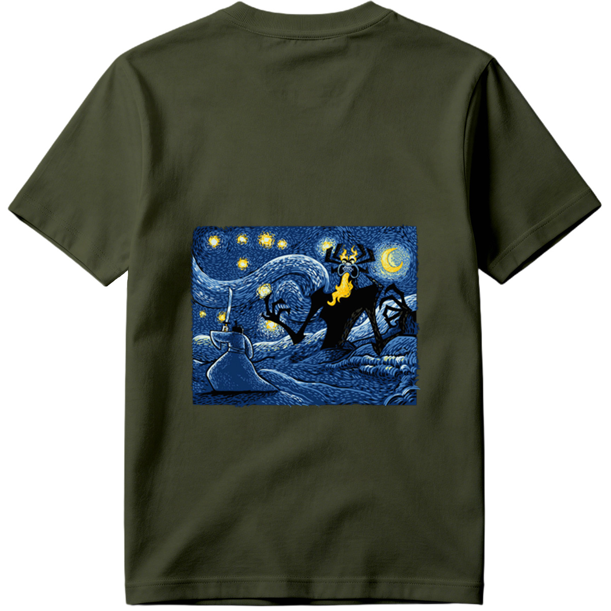 Samurai and Spider Demon in Starry Night - Tee