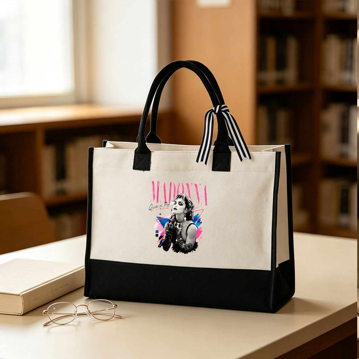 Madonna: Queen of Pop Iconic Portrait - Canvas patchwork gift tote bag