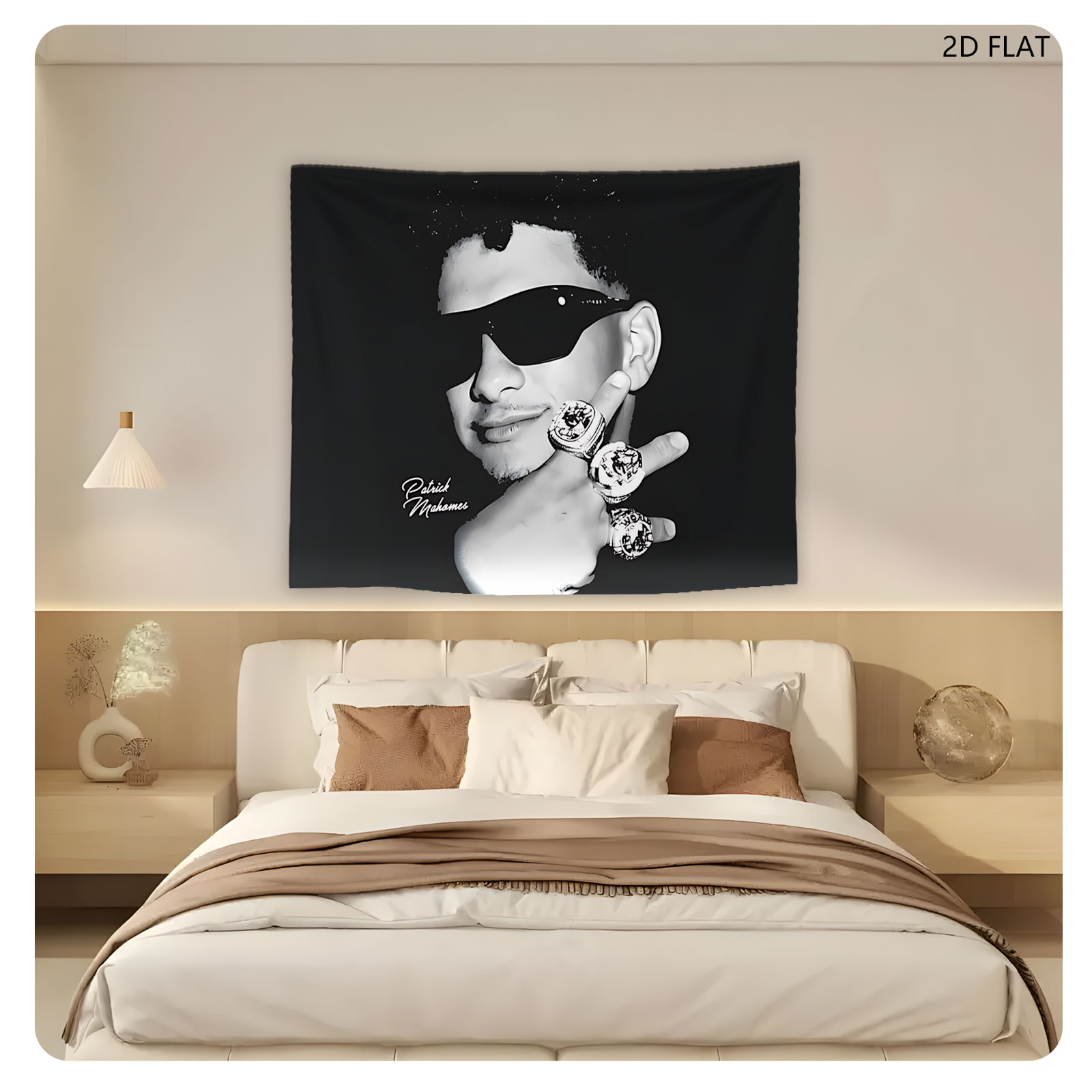 Patrick Mahomes with Championship Rings and Sunglasses - Tapestry