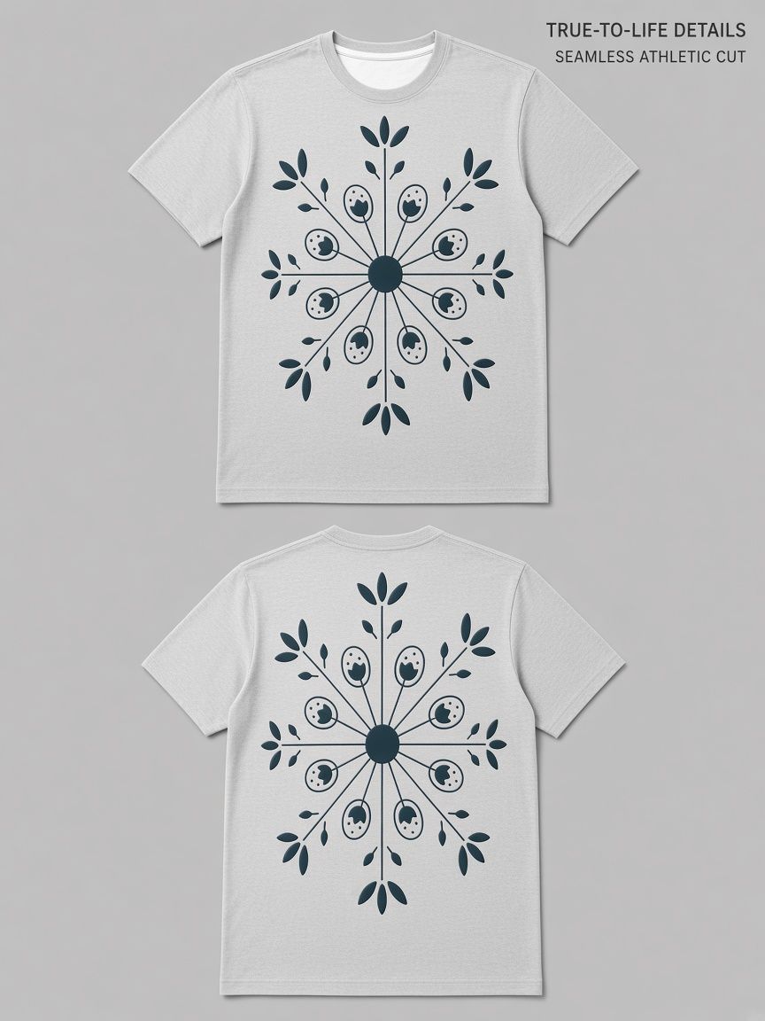 Botanical Mandala 3D Optical Illusion Graphic Tee, Breathable Athletic Mesh T-Shirt for Casual and Sports Wear