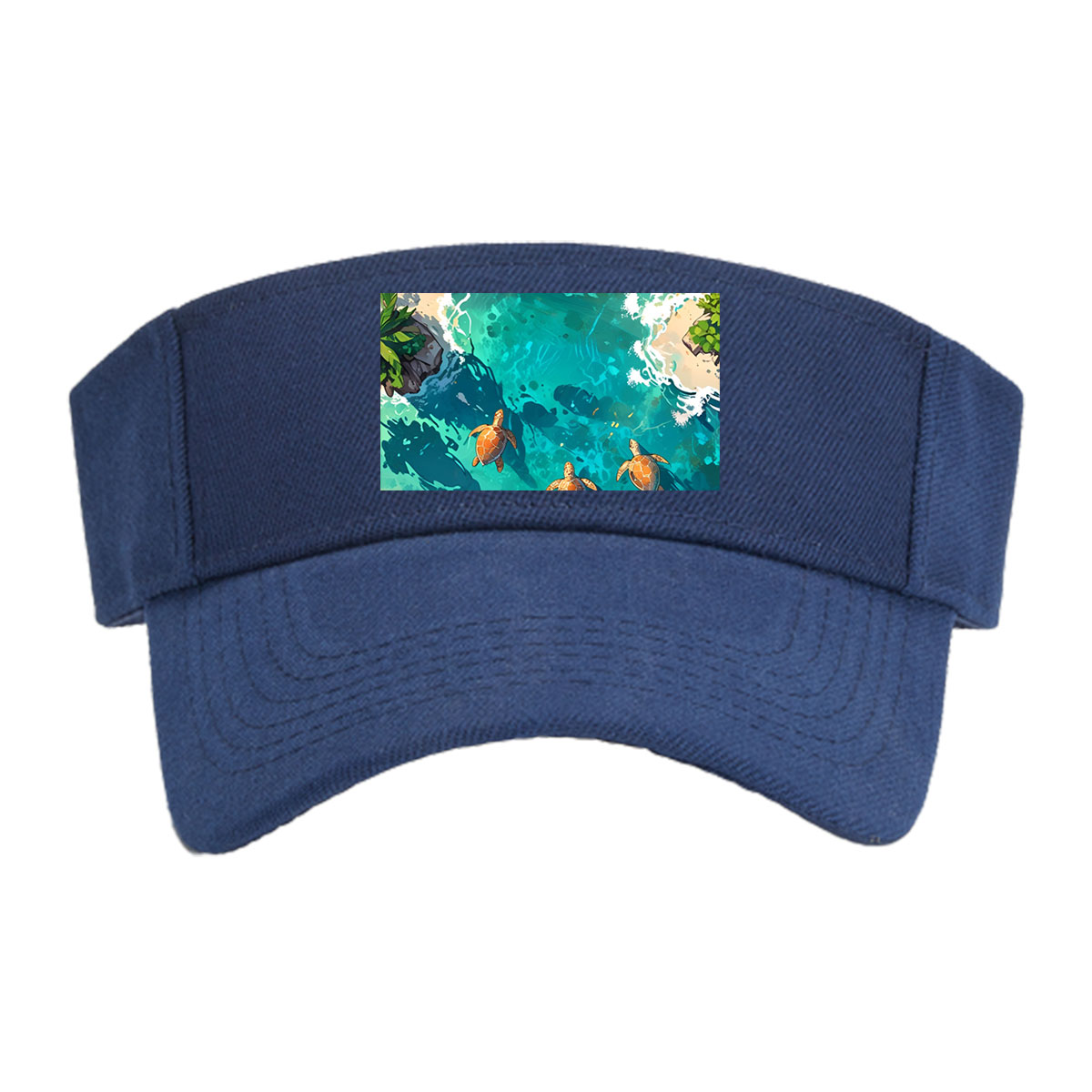 Turtles swimming in crystal-clear tropical waters near sandy shores and palm trees. -  Visor cap