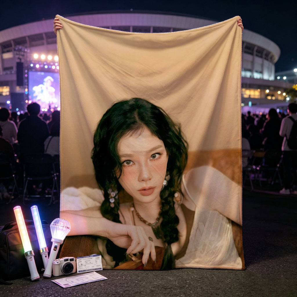 Kim Jisoo Relaxing on Couch with Vintage Accessories in Soft Lighting - Blankets