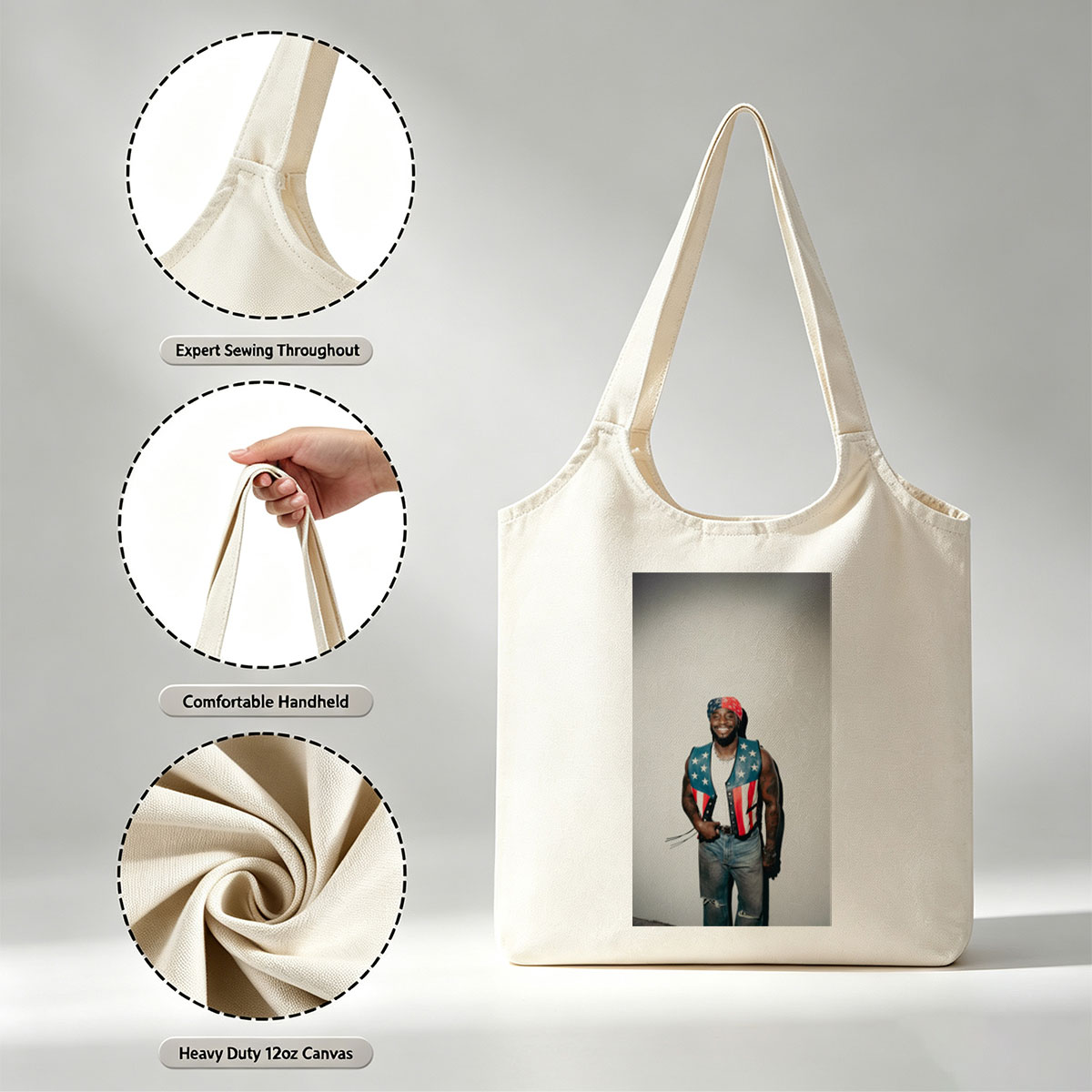 T-Pain in Patriotic Vest and Bandana, Standing Confidently Against a Plain Background - Canvas shoulder bags/