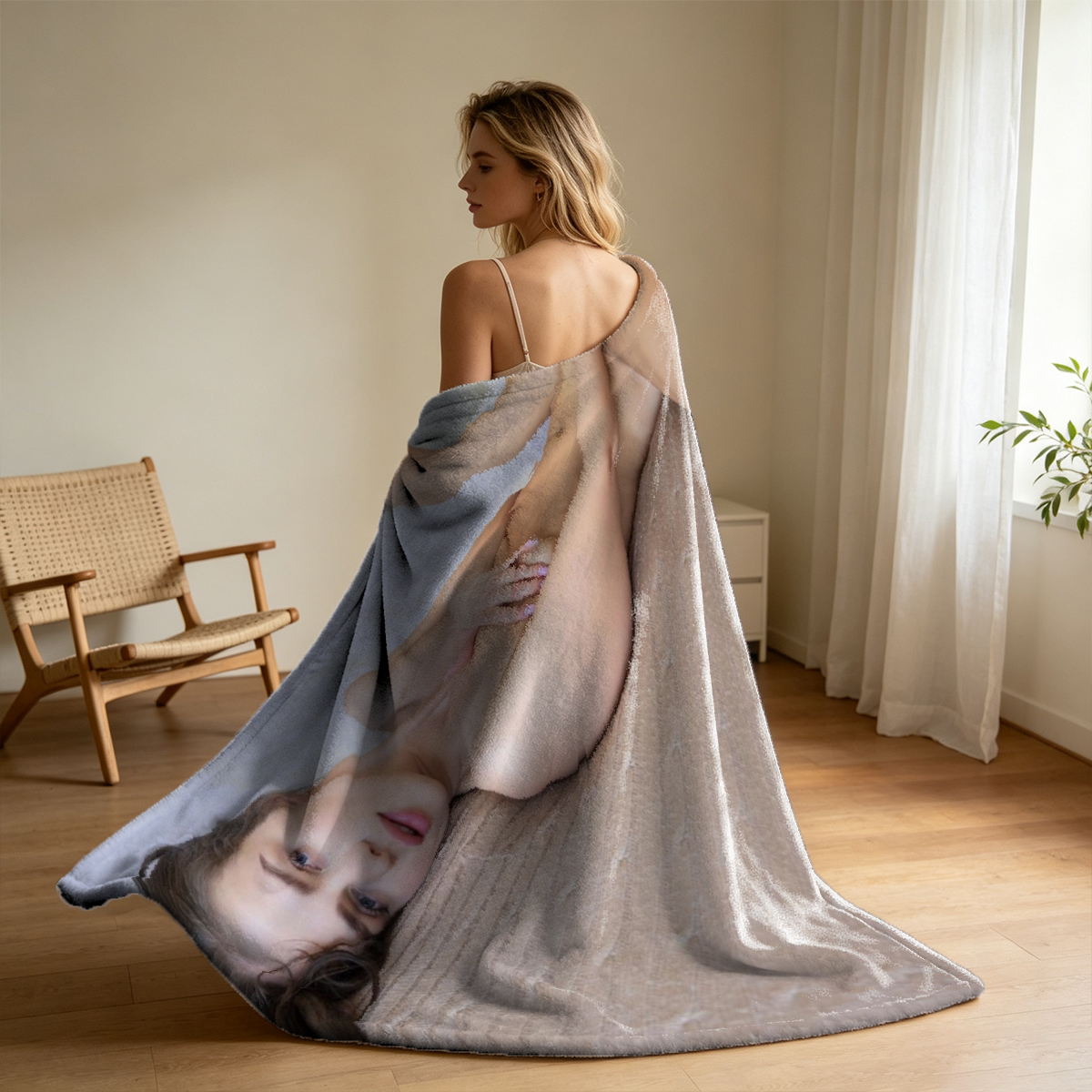 Sabrina Carpenter Topless in Star Pasties and Pearls on Rug - Blanket