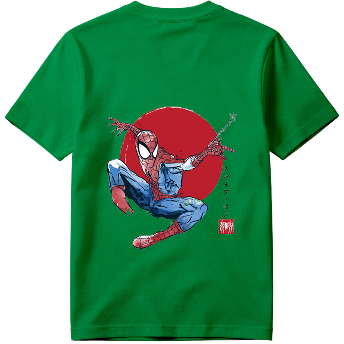 Spider-Man in Action Against Red Sun Background - Tee