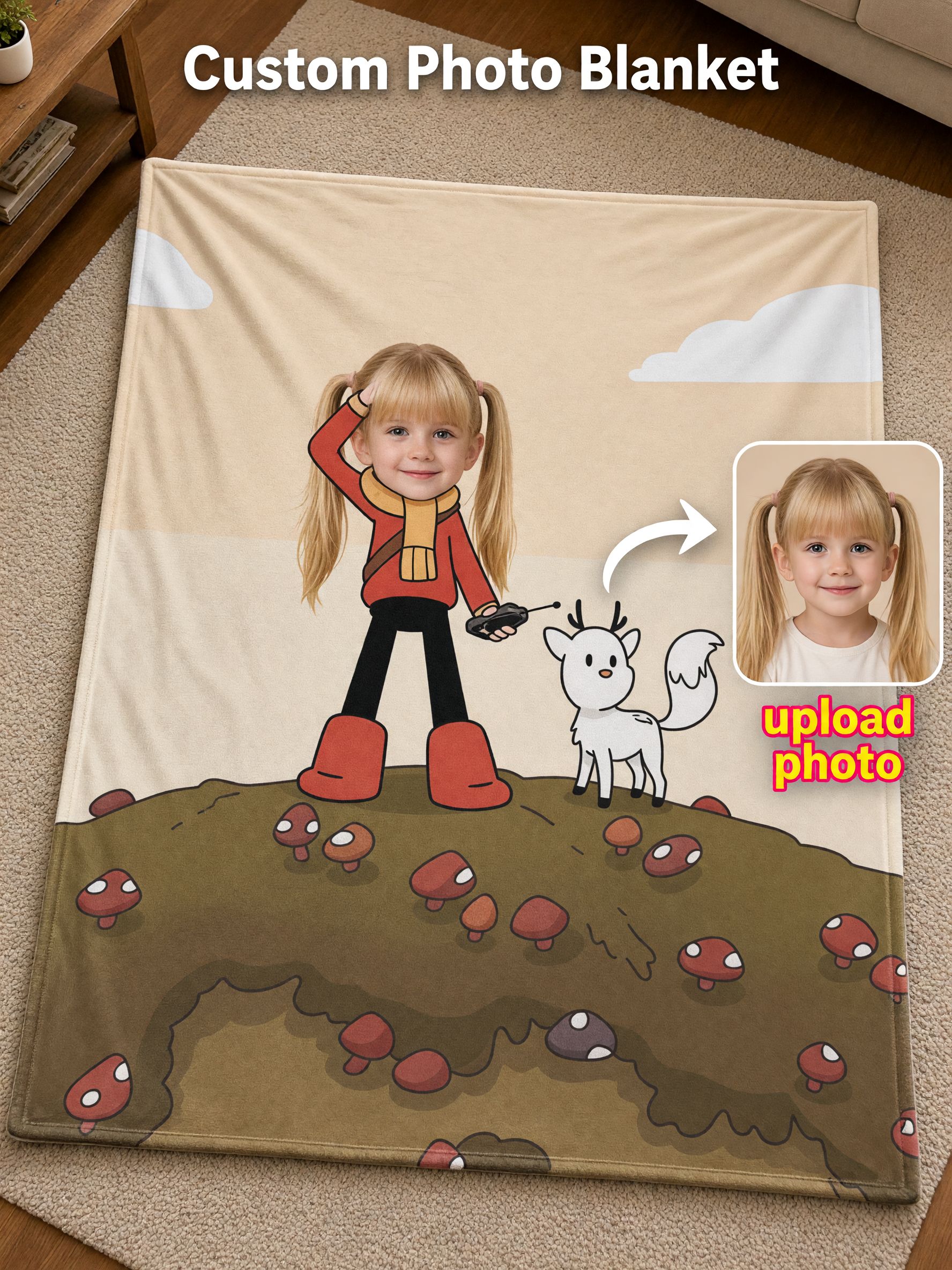 Personalized Face Photo Blanket, Custom Cartoon Character Flannel Fleece Throw, Cozy Memory Keepsake for Sofa Bed