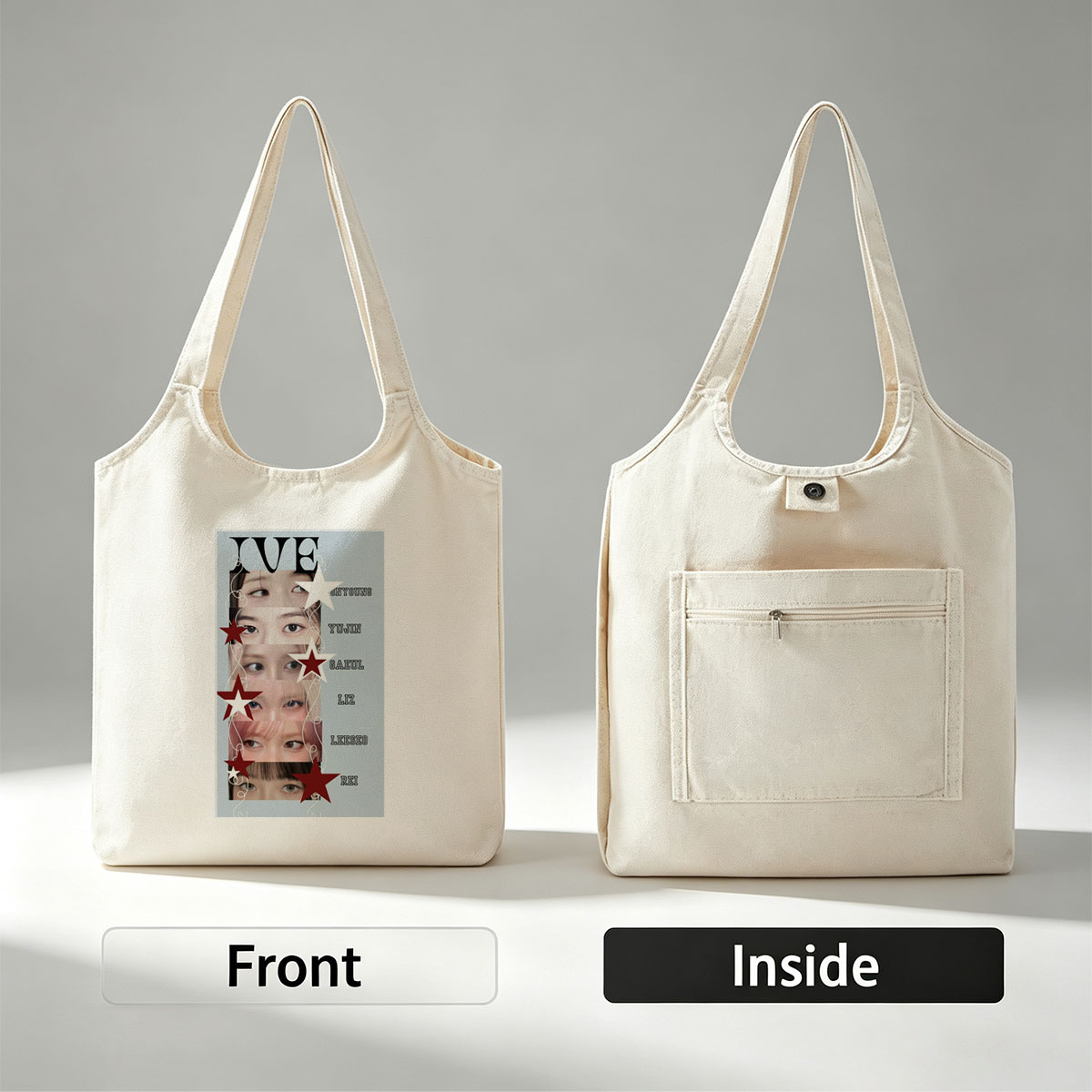 IVE Members Close-Up Eyes Portrait with Stars and Names - Canvas shoulder bags/