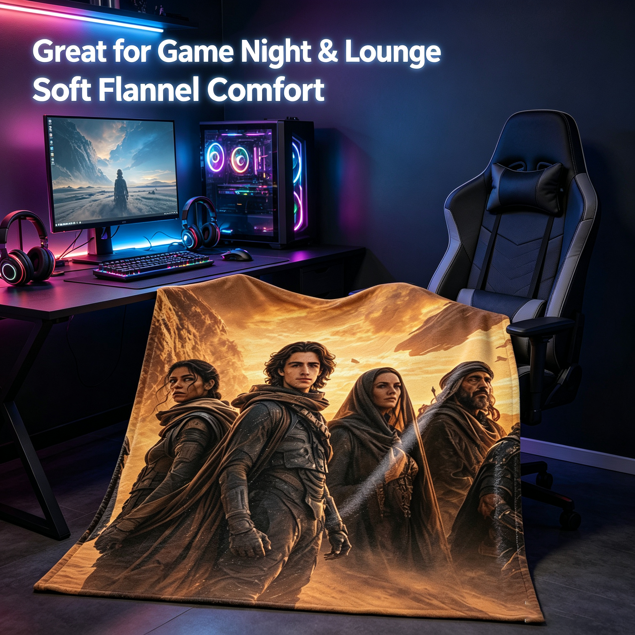 Custom Face Blanket Dune Inspired Desert Warriors Flannel Blanket for Couch, Bed, or Travel Perfect Gift for Sci-Fi Fans and Movie Enthusiasts