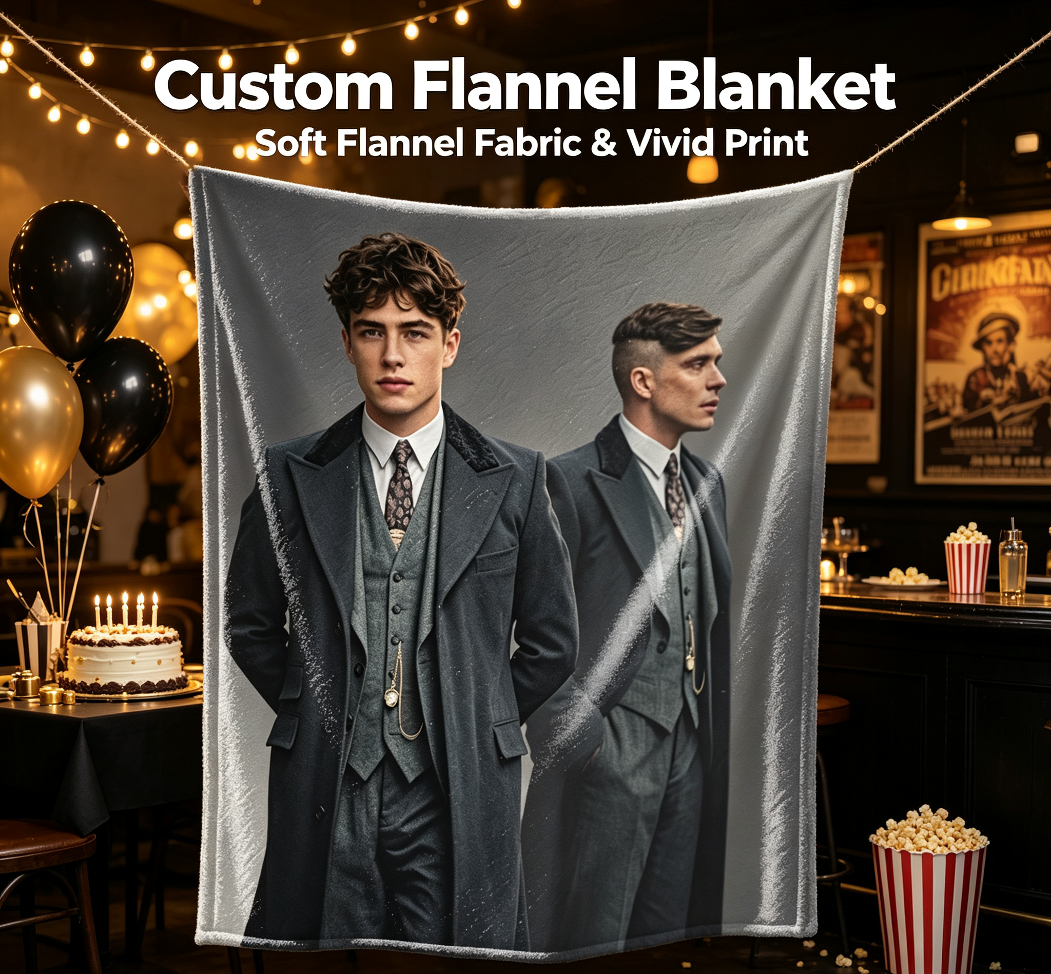 Custom Face Blanket Peaky Blinders Flannel Blanket for Home Decor and Cozy Nights Perfect Gift for Fans and Collectors