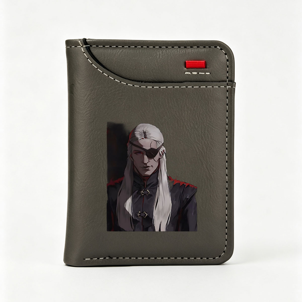 Elderly Warrior with White Hair and Eye Patch in Dark Armor - Vertical Style Wallet