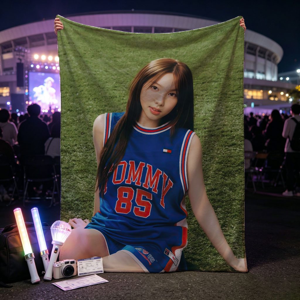 Lisa Blackpink Sports Field Sitting in Tommy 85 Jersey Outfit - Blankets
