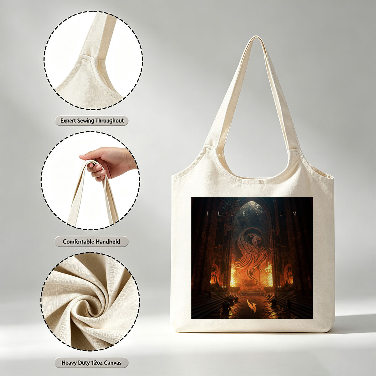 Illenium Cathedral of Fire and Flames with a Serpentine Dragon in the Center - Canvas shoulder bags/