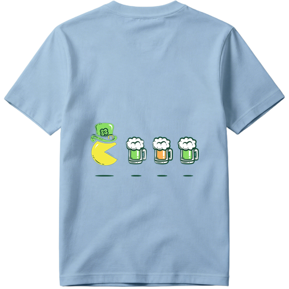 Pac-Man Wears a Leprechaun Hat and Approaches Beer Mugs - Tee