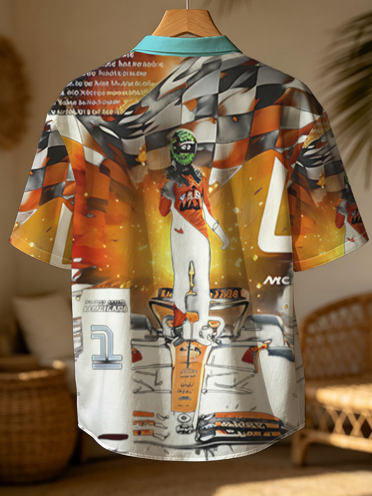 Lando Norris McLaren F1 Driver in Racing Gear with Checkered Flag and Car, Number 4 -  Shirt