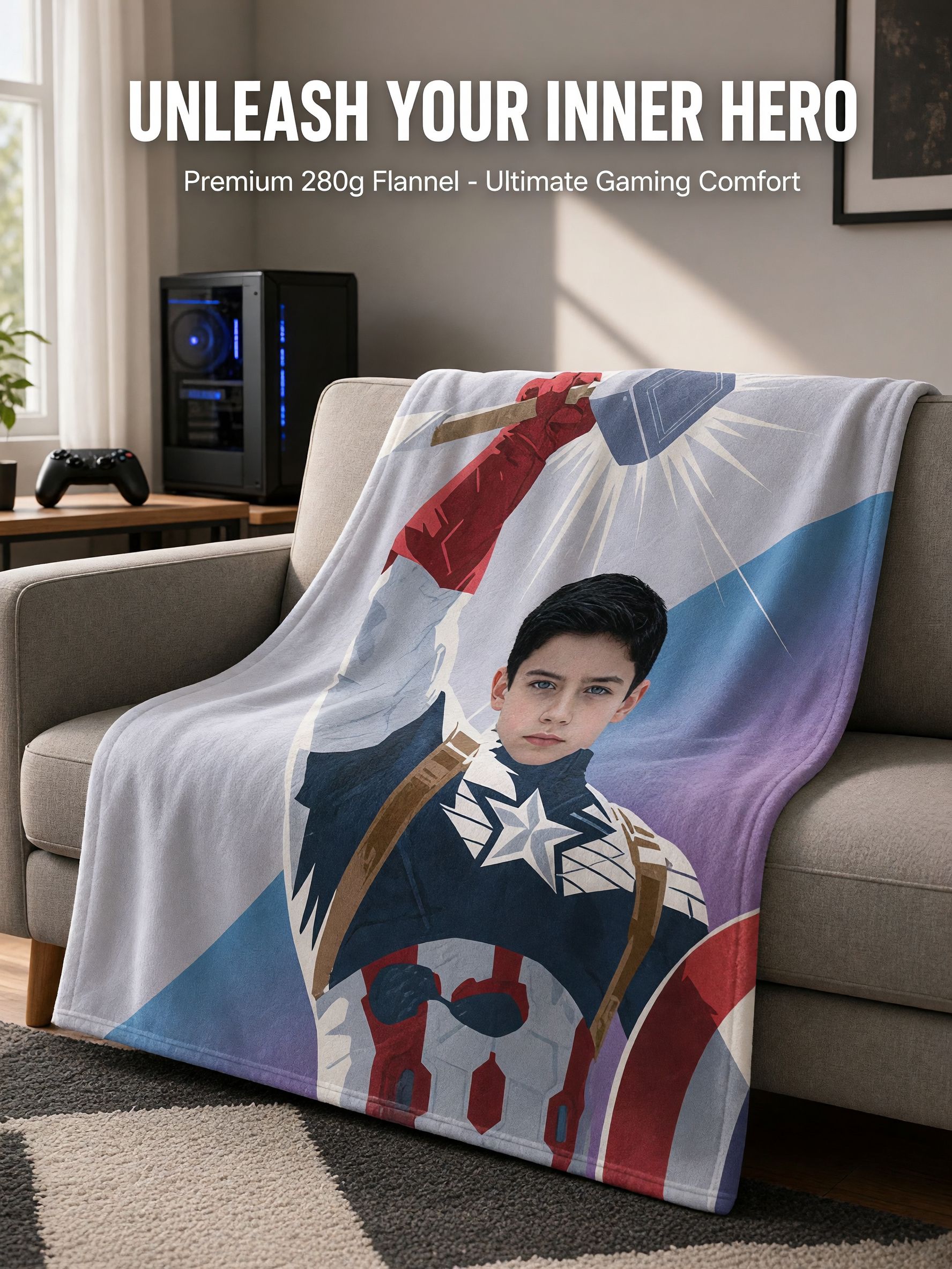 Custom Face Superhero Blanket Personalized Photo Flannel Throw Soft Plush Fleece Cover for Bed Sofa Ideal Keepsake Gift