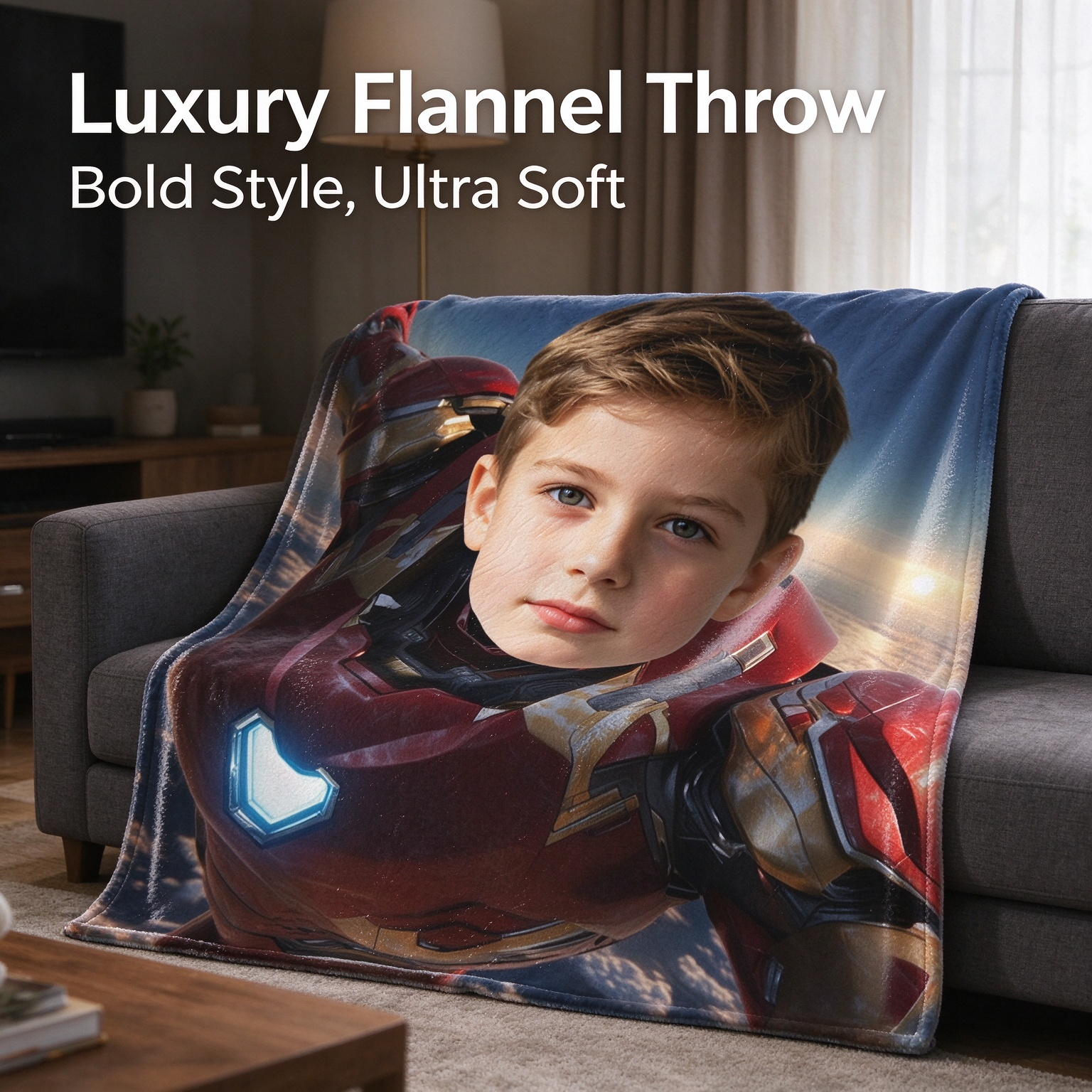 Custom Photo Face Blanket Personalized Superhero Flannel Throw for Kids Adults Soft Plush Keepsake Gift