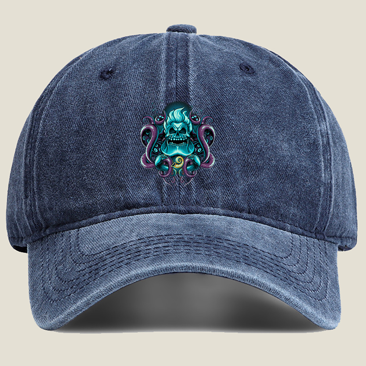 Cthulhu Skull with Tentacles - Washed Denim - Baseball Cap