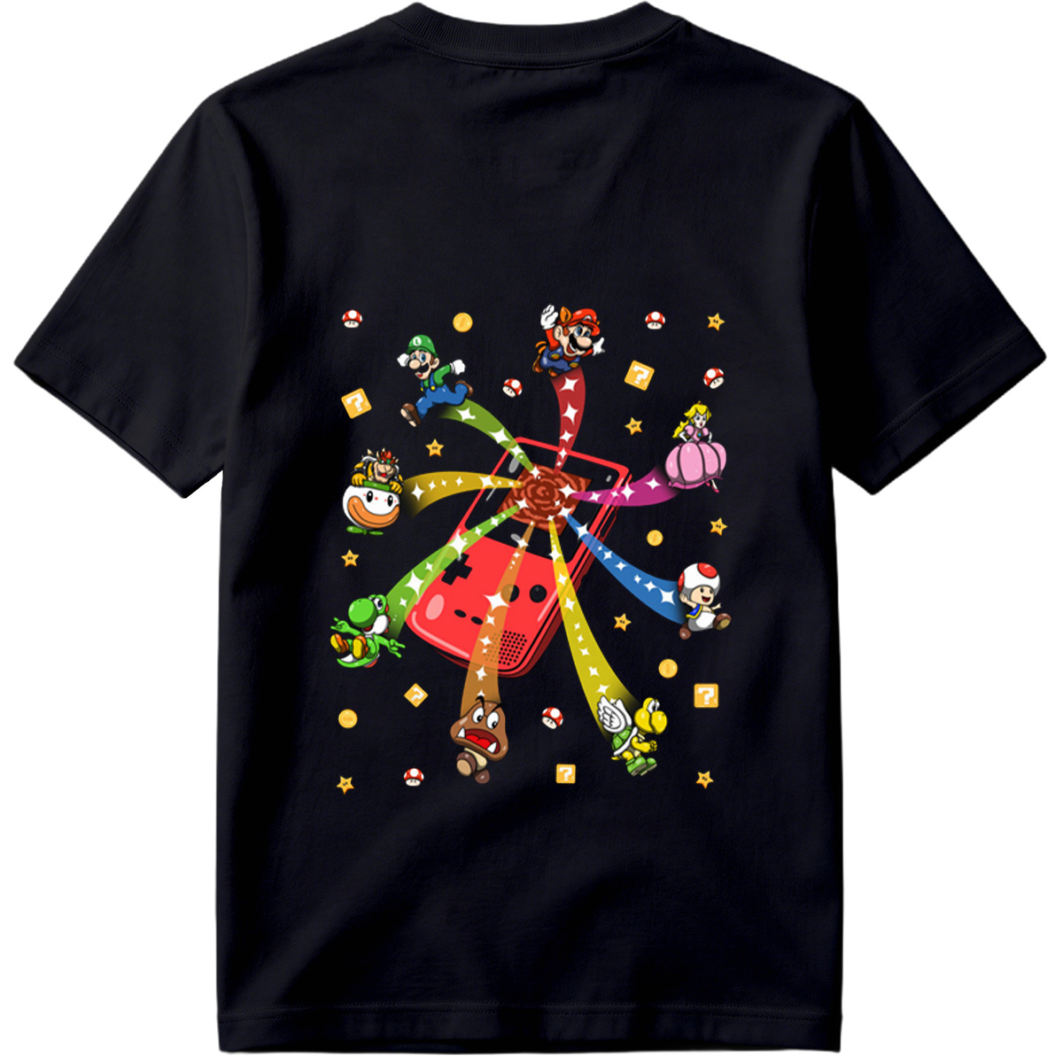 Super Mario Characters Bursting from a Game Console - Tee